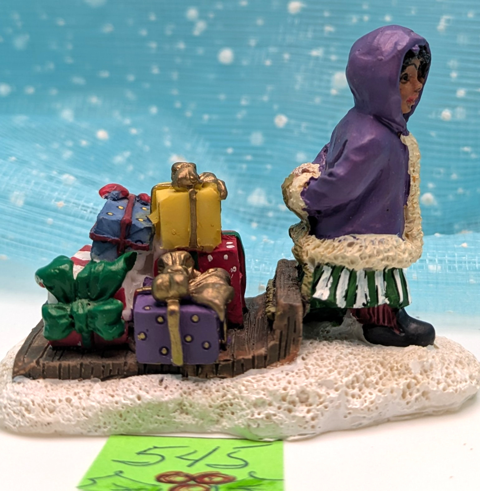 Girl sled presents gifts Christmas Village Figurine LOOSE INV545