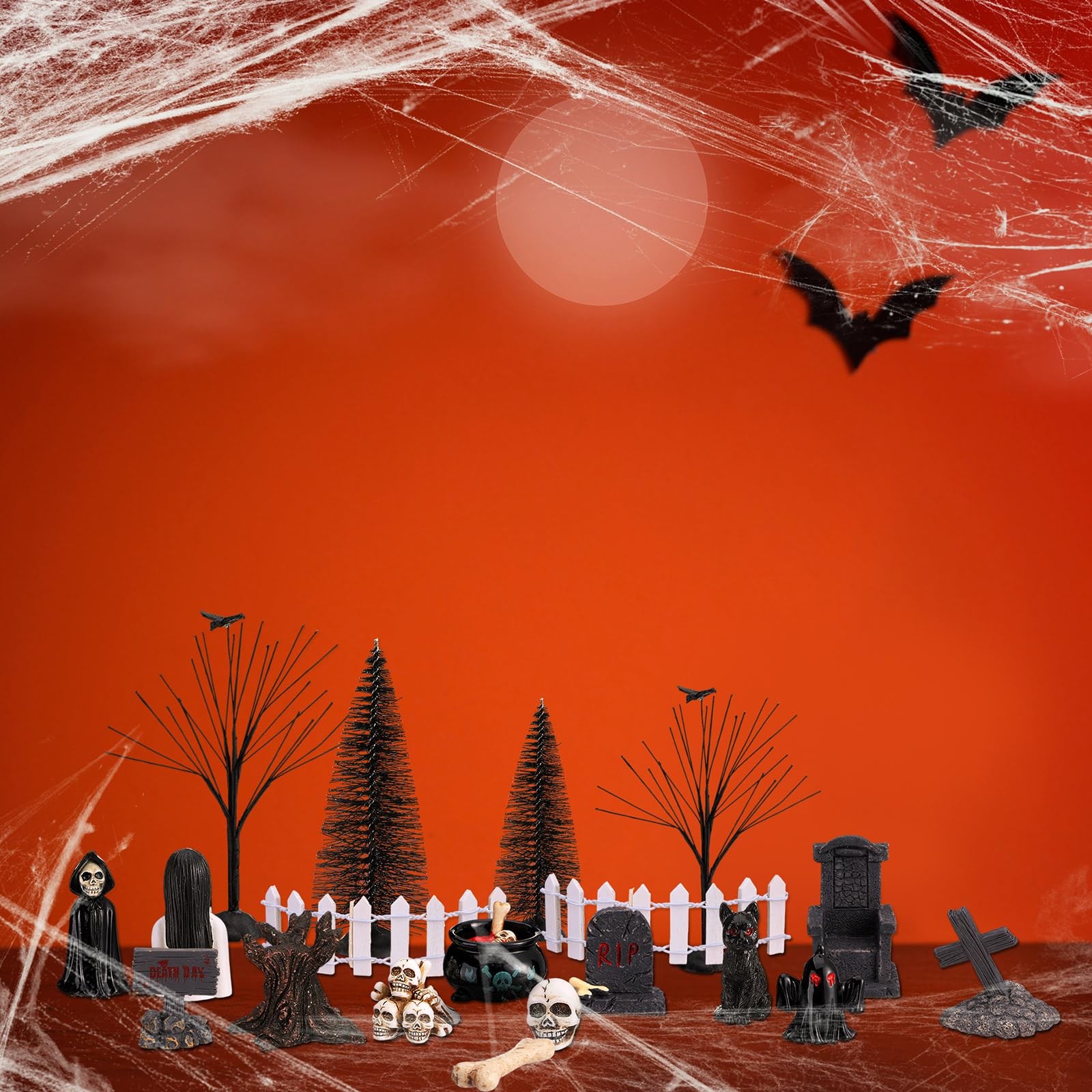 Liliful 32 Pcs Halloween Village Miniature Town Accessories Set Halloween Figuri