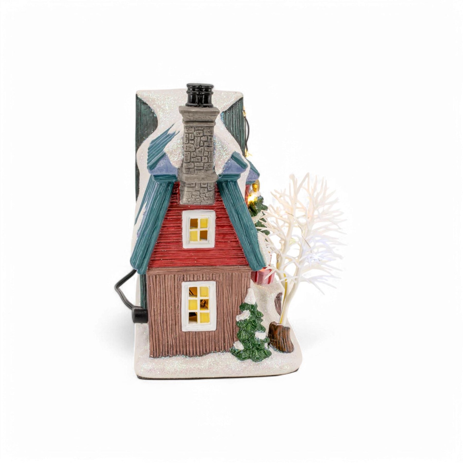 FG Square Country Log Cabin Christmas Village w Big Presents Display MC3005