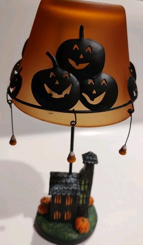 Kohls Tealight holder Candle Not Included Orange Glass Lampshade Black Pumpkins