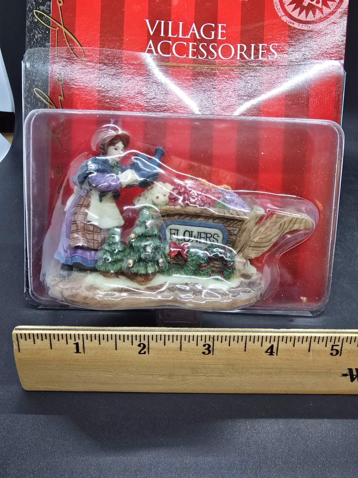 Vtg Caldor Share the Joy Village Accessorie Flower Cart Lady 4.5″ New In Package