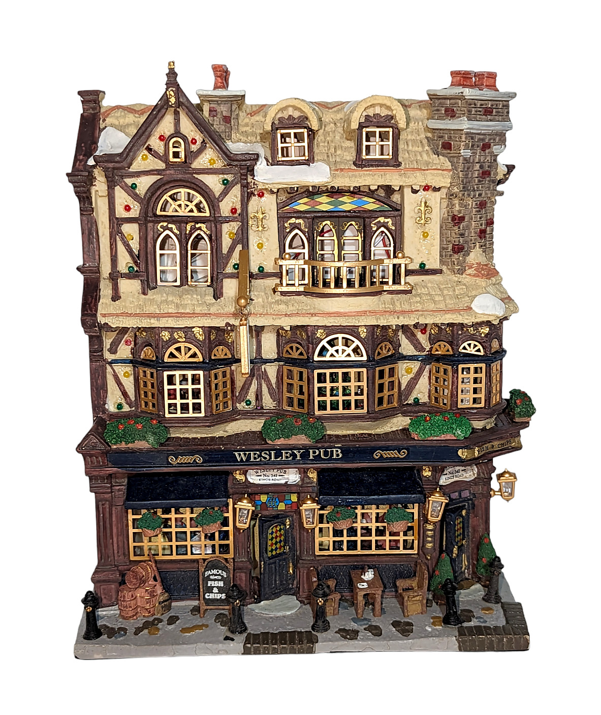 Lemax Essex Street Facade WESLEY PUB BAR Wall Hanging Free Standing Christmas