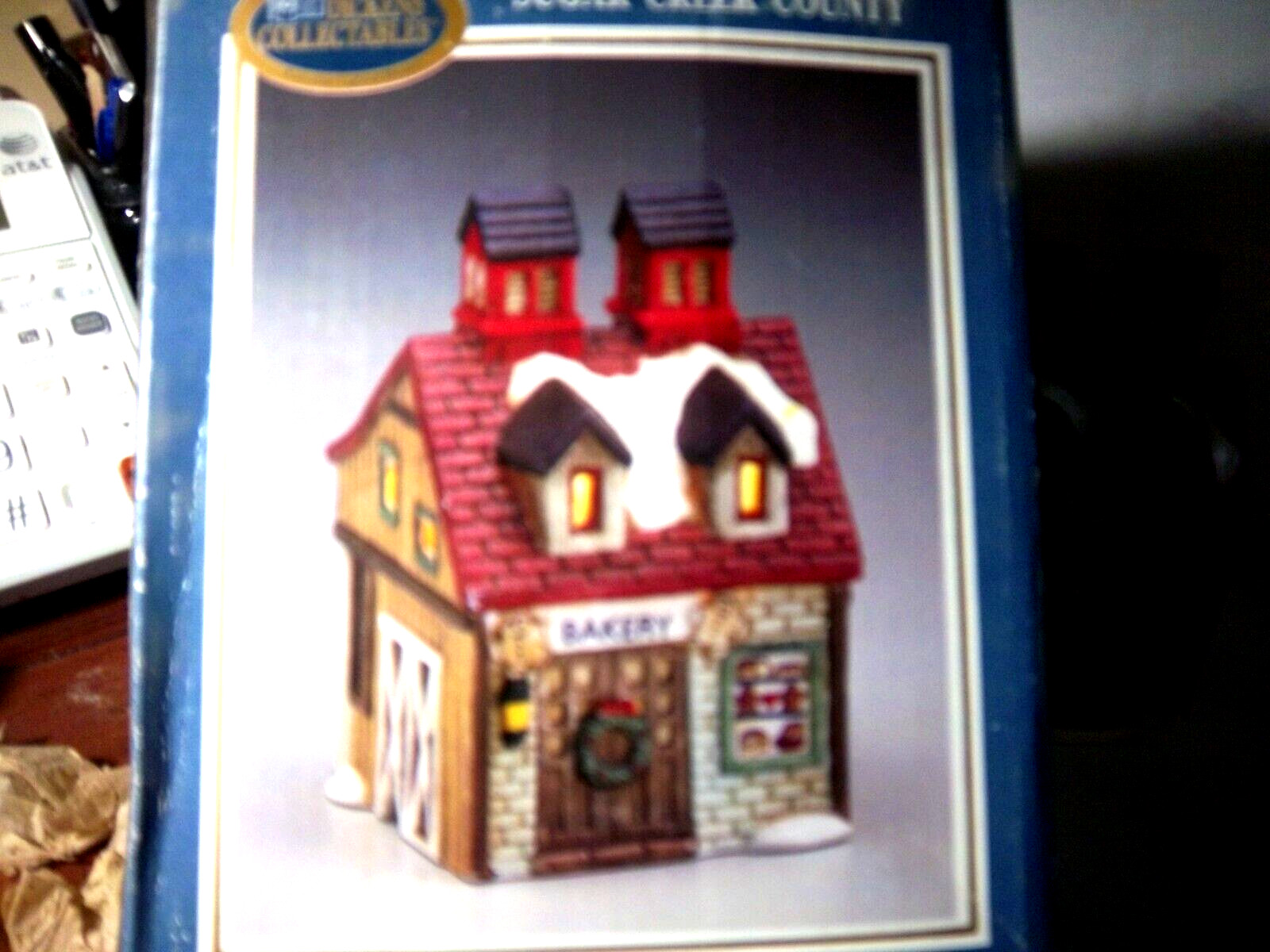 Lighted Xmas “Bakery”shop with dormers-Window displays breads,cake ,cookies-