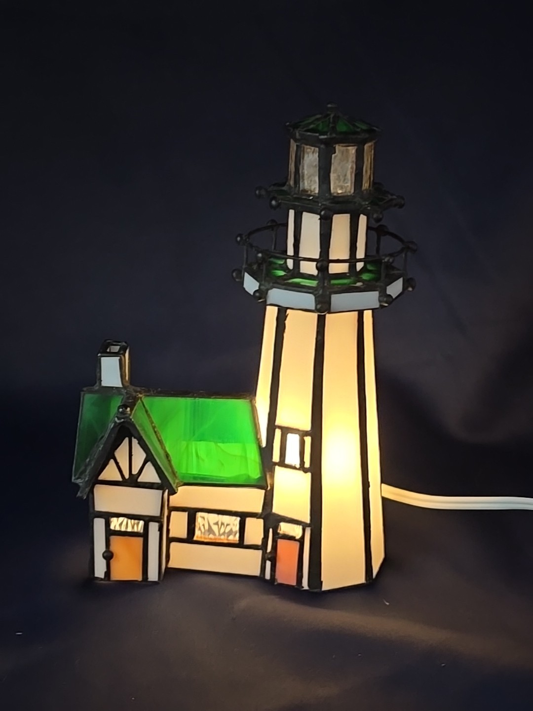 1993 Centuryville Lighted STAINED GLASS LIGHTHOUSE by S.N Meyers Signed/Numbered