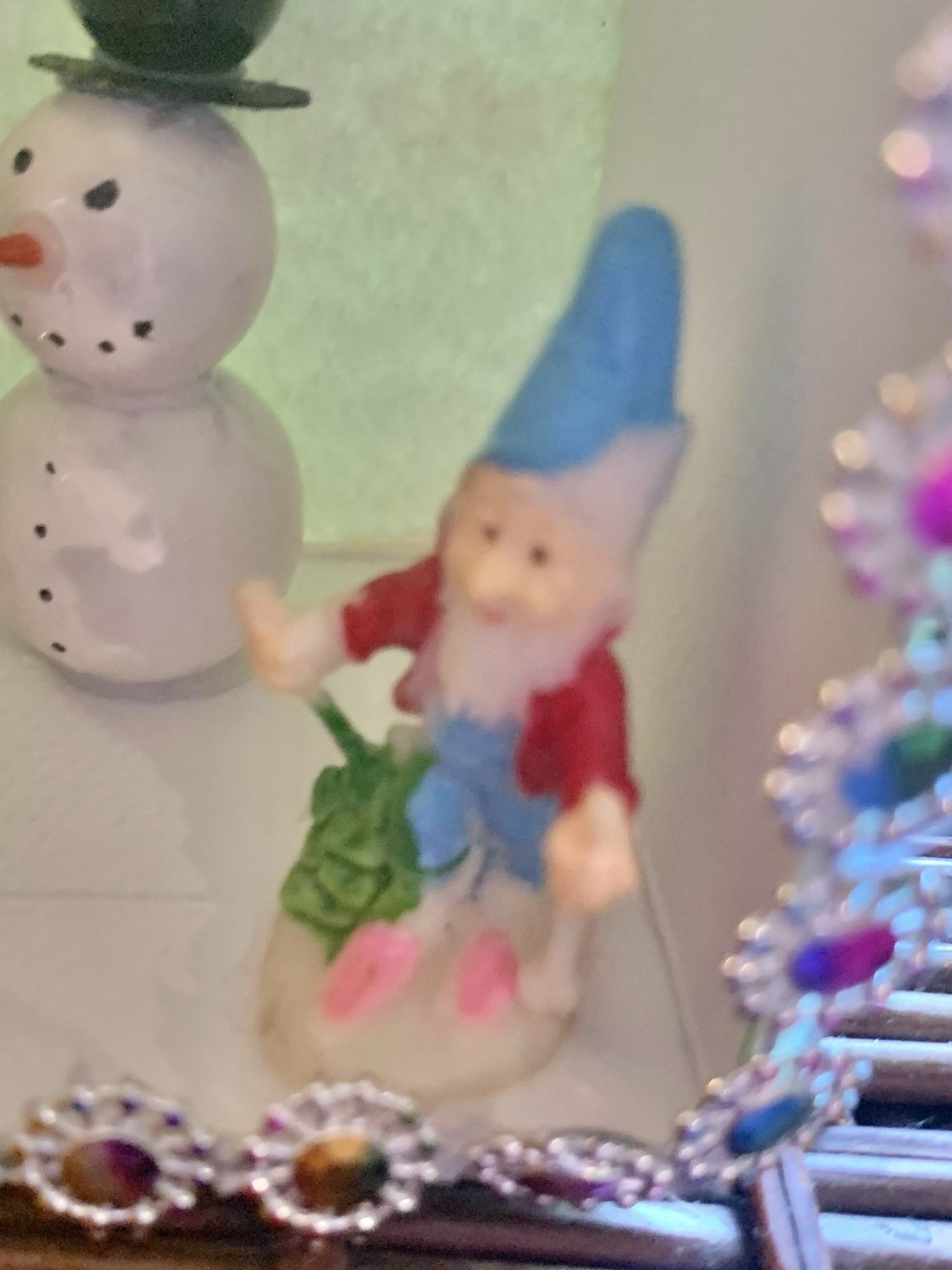 Vintage Christmas Elf 🧝 Figurines With Handmade Snowman ☃️ Diorama Ornament