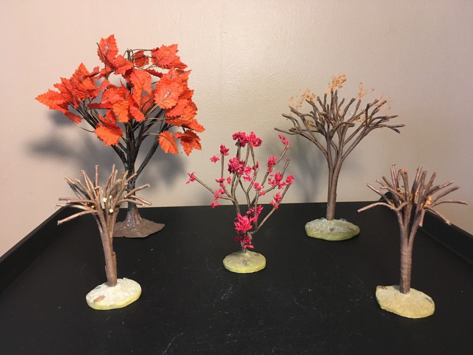**Vintage LEMAX AUTUMN FALL HALLOWEEN TREES SET OF FIVE MAPLE MULBERRY RED ORG**
