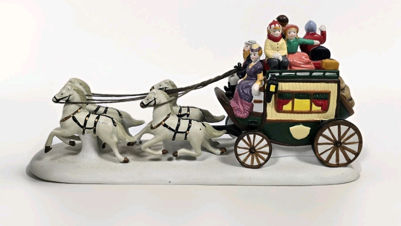 Lemax Porcelain Christmas Horse Drawn Carriage Stagecoach 1993 Dickensvale