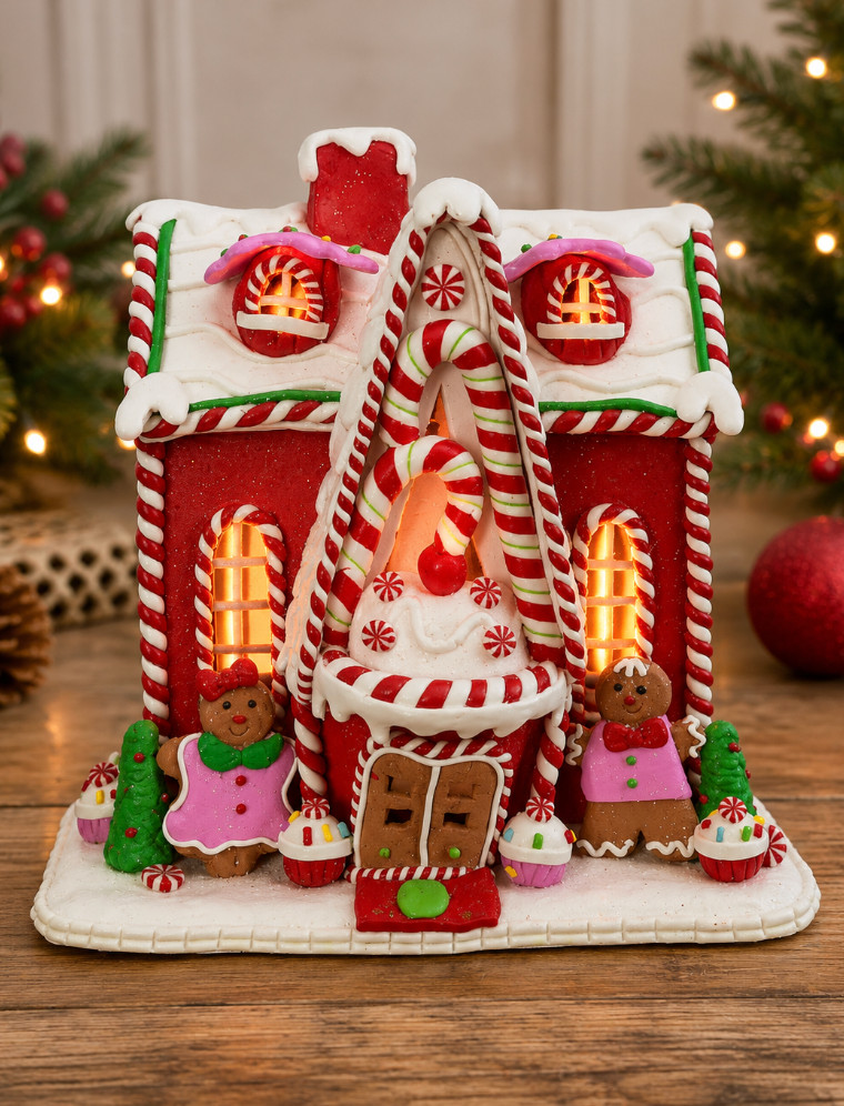 Kurt Adler Gingerbread Candy House Lighted Christmas Village Decor GBJ0001A