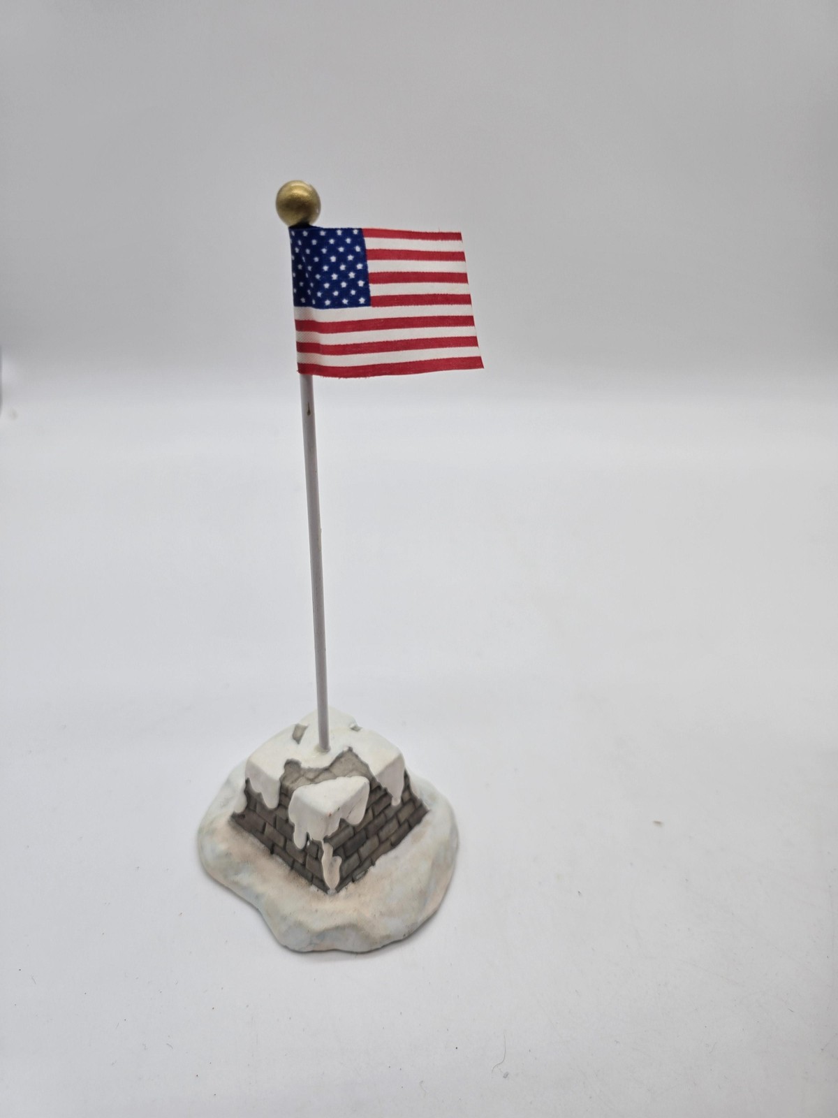 Unmarked Christmas Village Resin Figures Set 4 Snowmen Tree Flag Patriotic Decor