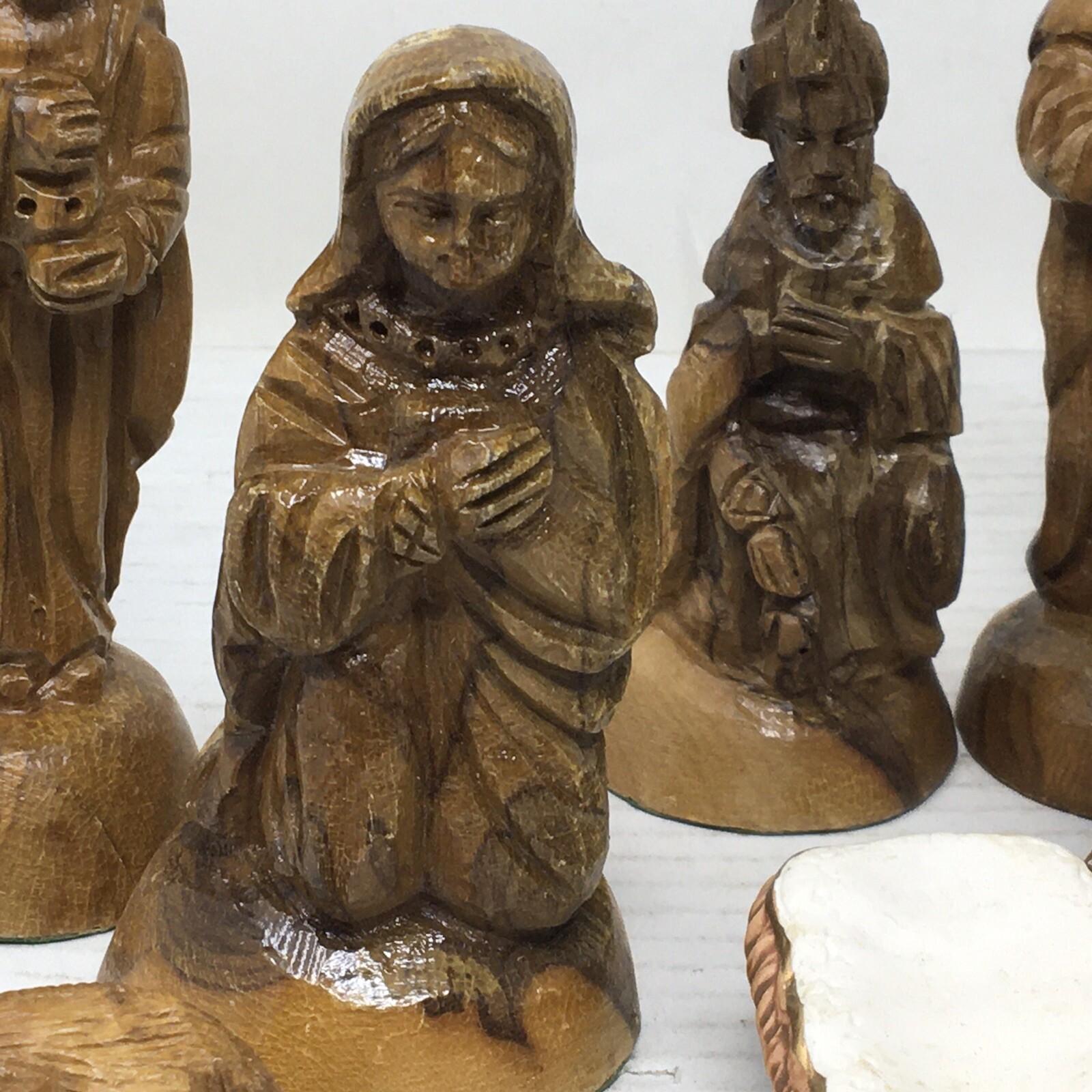 Vintage Hand Carved NATIVITY SET 9 Piece Wood Holy Family READ DESCRIPTION