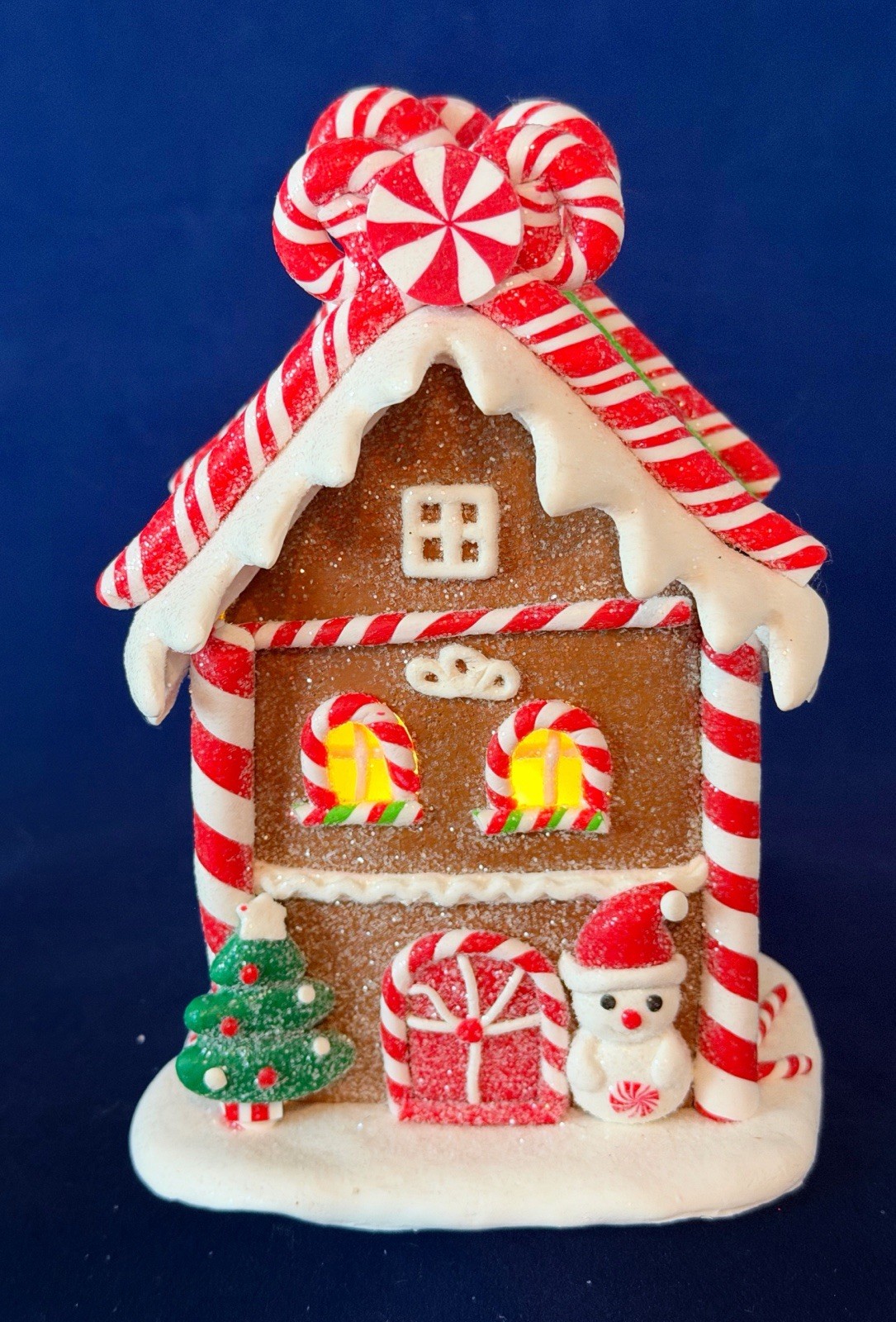 Christmas Gingerbread House Light Up Glitter Tabletop Decor Resin EUC 6″