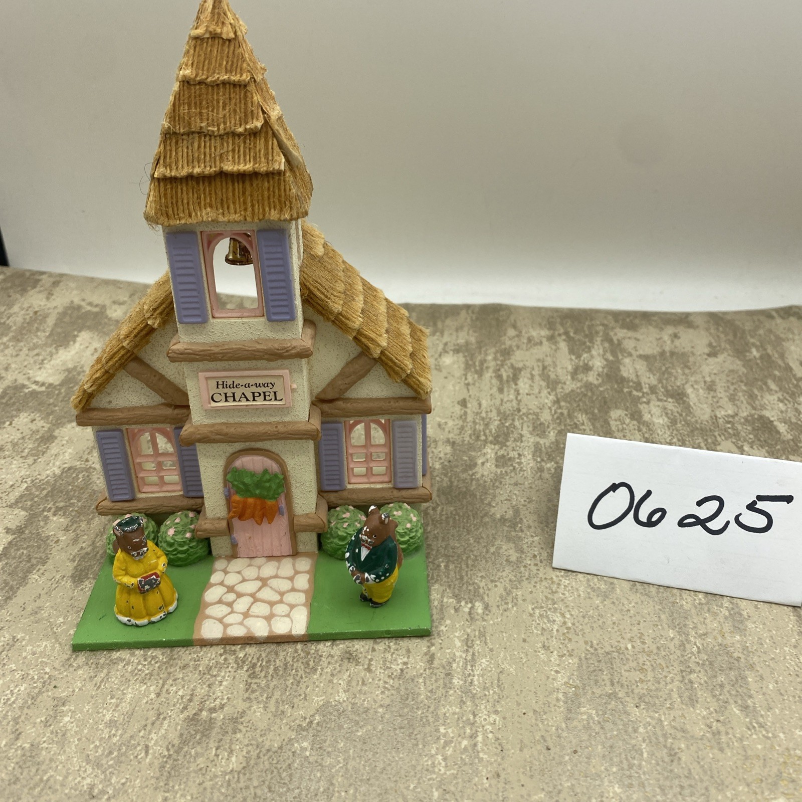 Hide-A-Way Chapel Miniature Easter Village House Collectible Dept 56 W/2 Squi