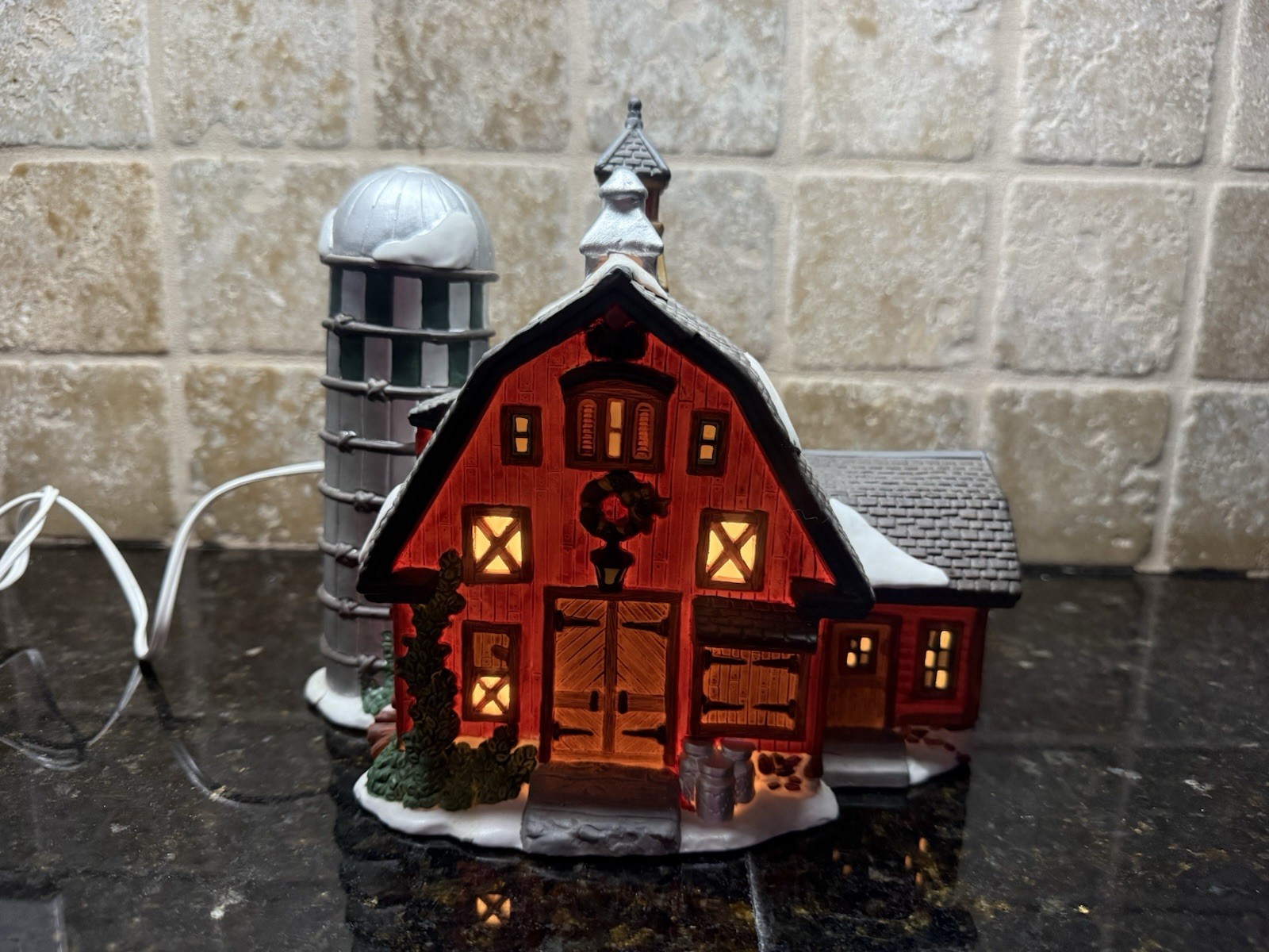 Heartland Valley Village Red BARN with SILO Lighted Christmas House & Box