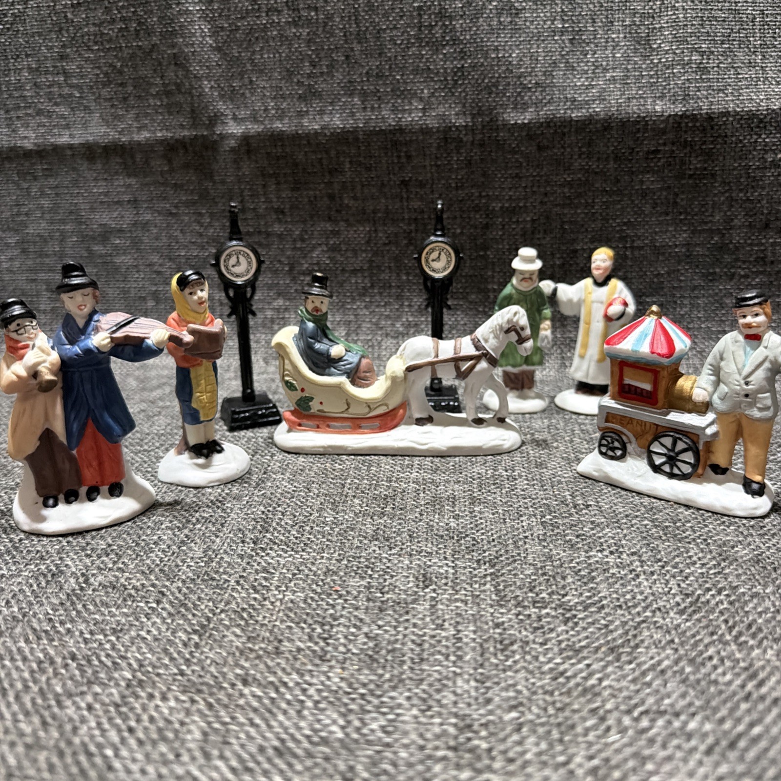 Lemax Lot of 8 Victorian Figures For Christmas Town Display Clocks Carolers
