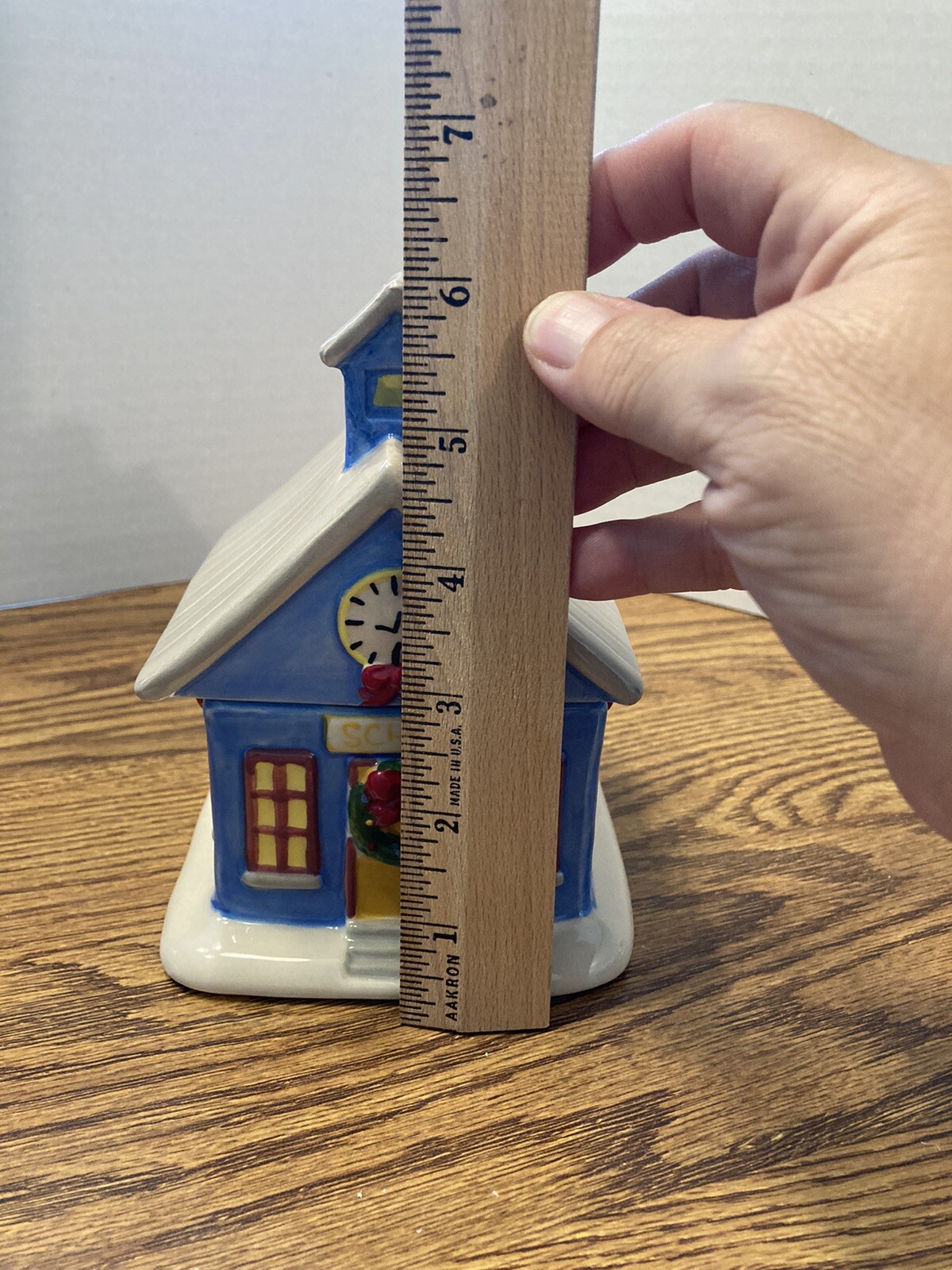 TEMPTATIONS CHRISTMAS VILLAGE HOUSE, 8 OZ. LIDDED CERAMIC RAMEKIN, 6” TALL