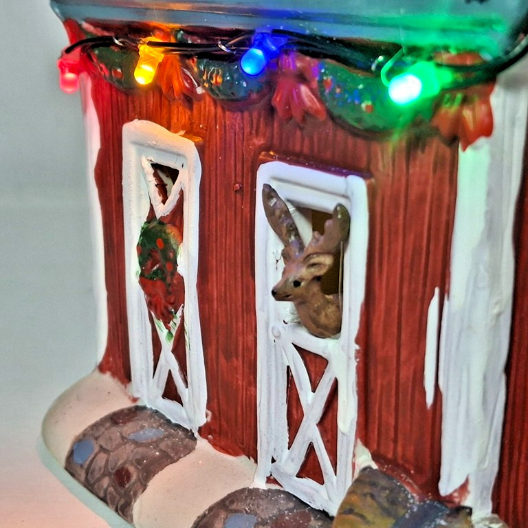 Crosslight Christmas Village Kringle Family Farm Red Barn ~ LED Lights, 8″ Tall