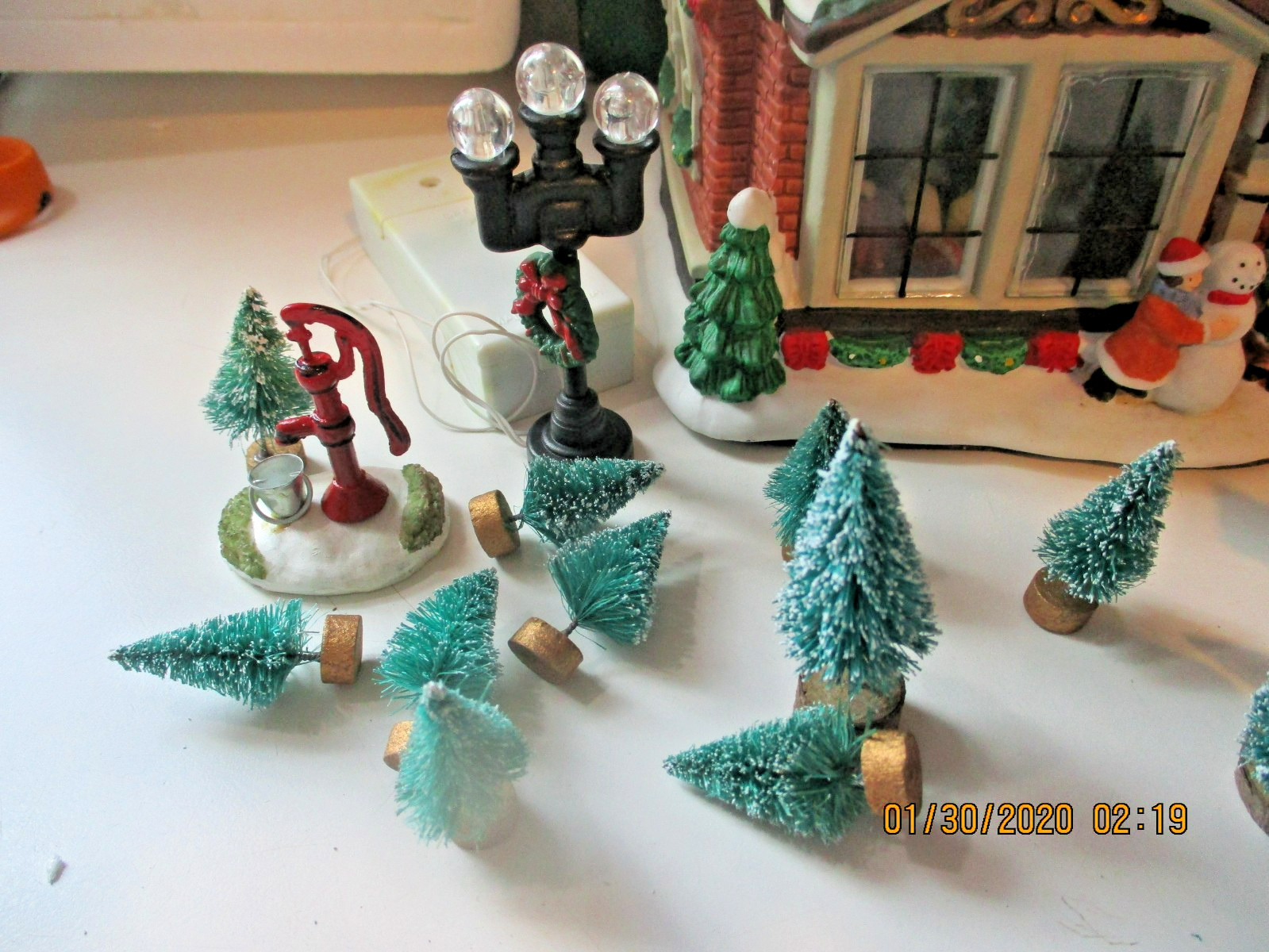 Vintage Trim A Home Country House with Lit Interior Scene & Trees