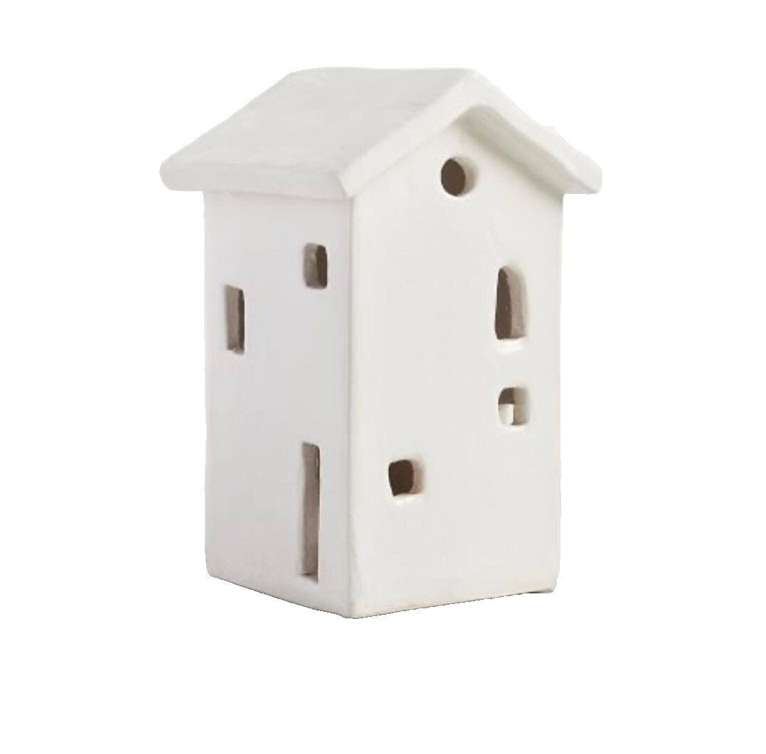 Pottery Barn Ceramic Christmas Handcrafted Village Houses, XL, White 11″ NEW