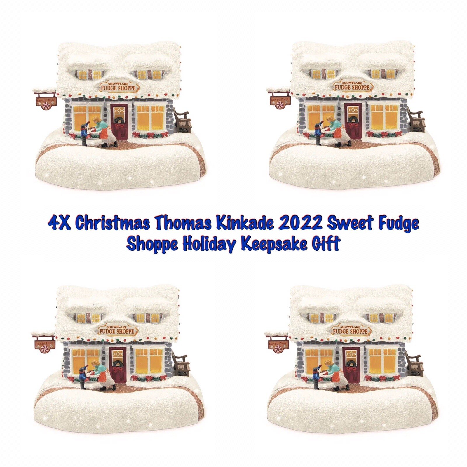 4X NEW HOLIDAY THOMAS KINKADE SWEET FUDGE SHOPPE CHRISTMAS CENTER PIECE 2022