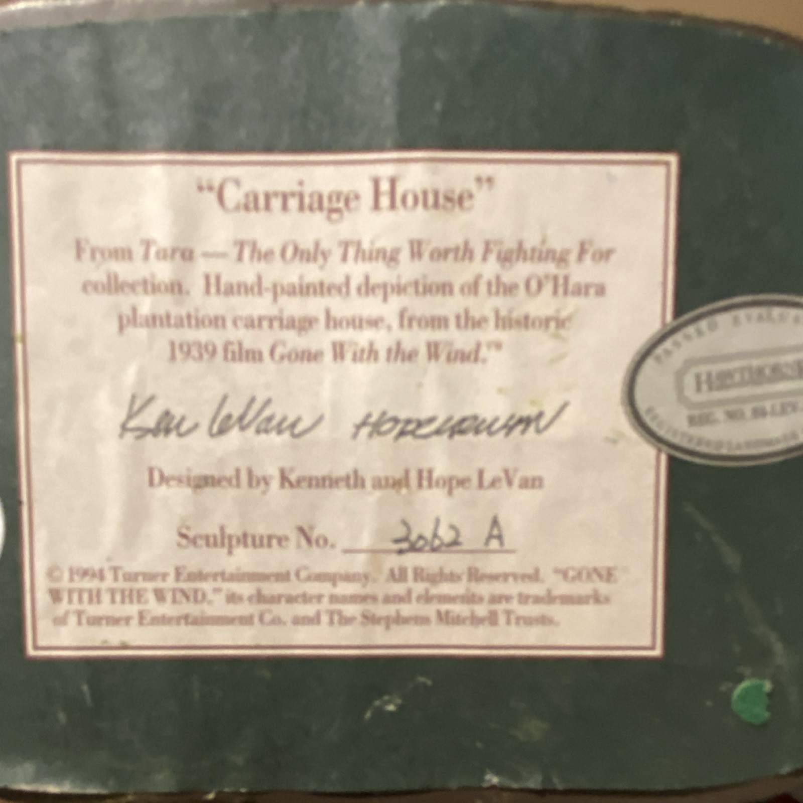 Heritage Mint Gone With the Wind Carriage House Resin by Kenneth & Hope LeVan