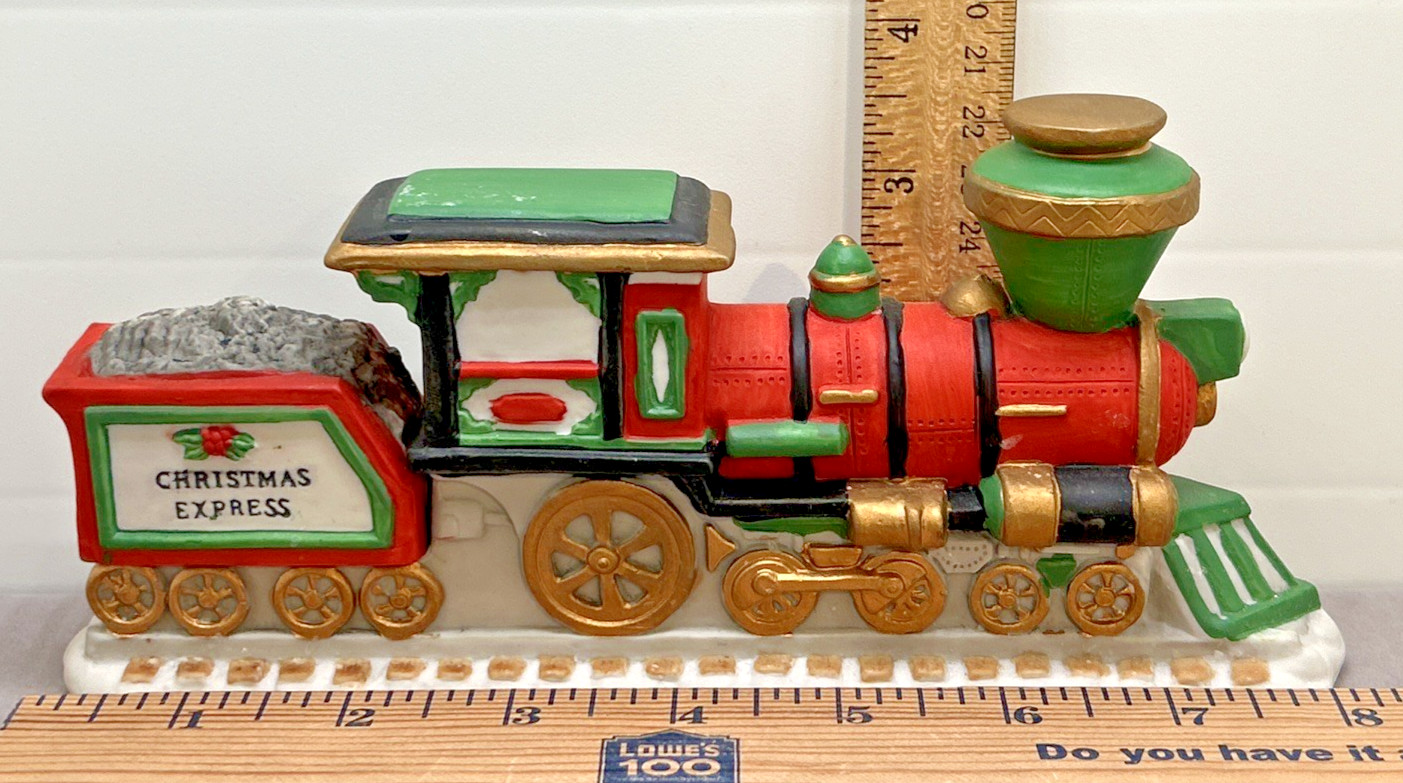 3 pc Holiday Christmas Express Train Car Village Porcelain Ceramic Caboose