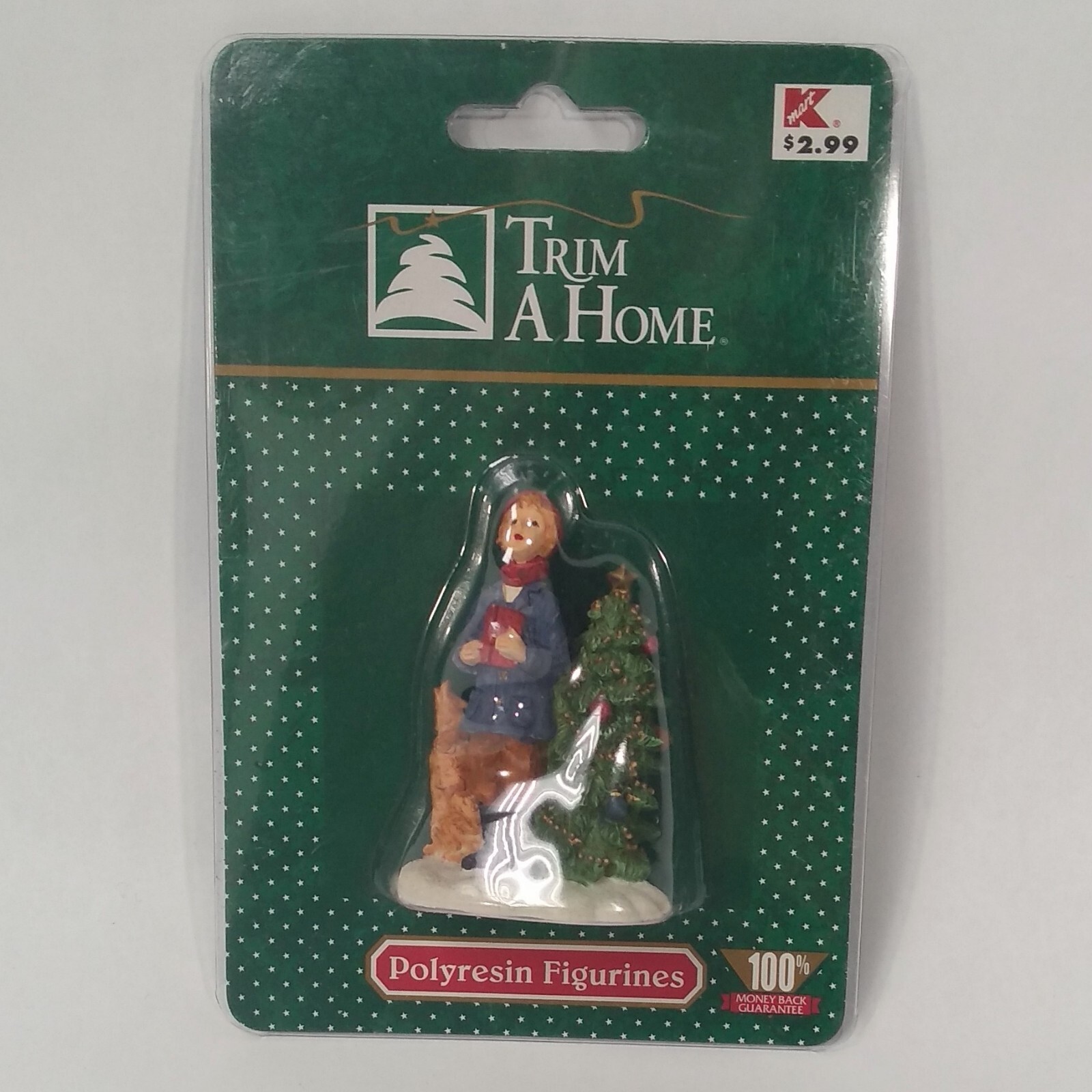 K-Mart Trim a Home Polyresin Figurine Boy Caroler Dog Tree NOS Village Accessory
