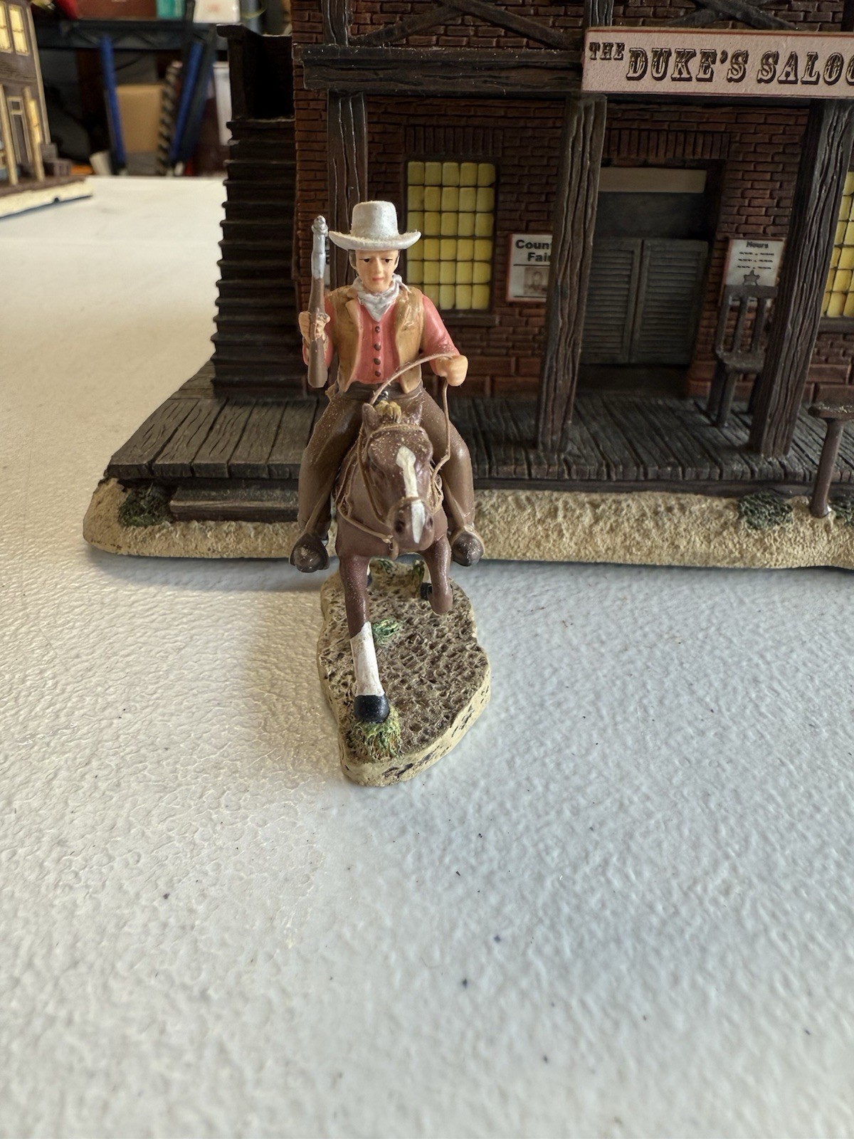 RARE Hawthorne Village John Wayne The Duke’s Saloon Western Village + Figure