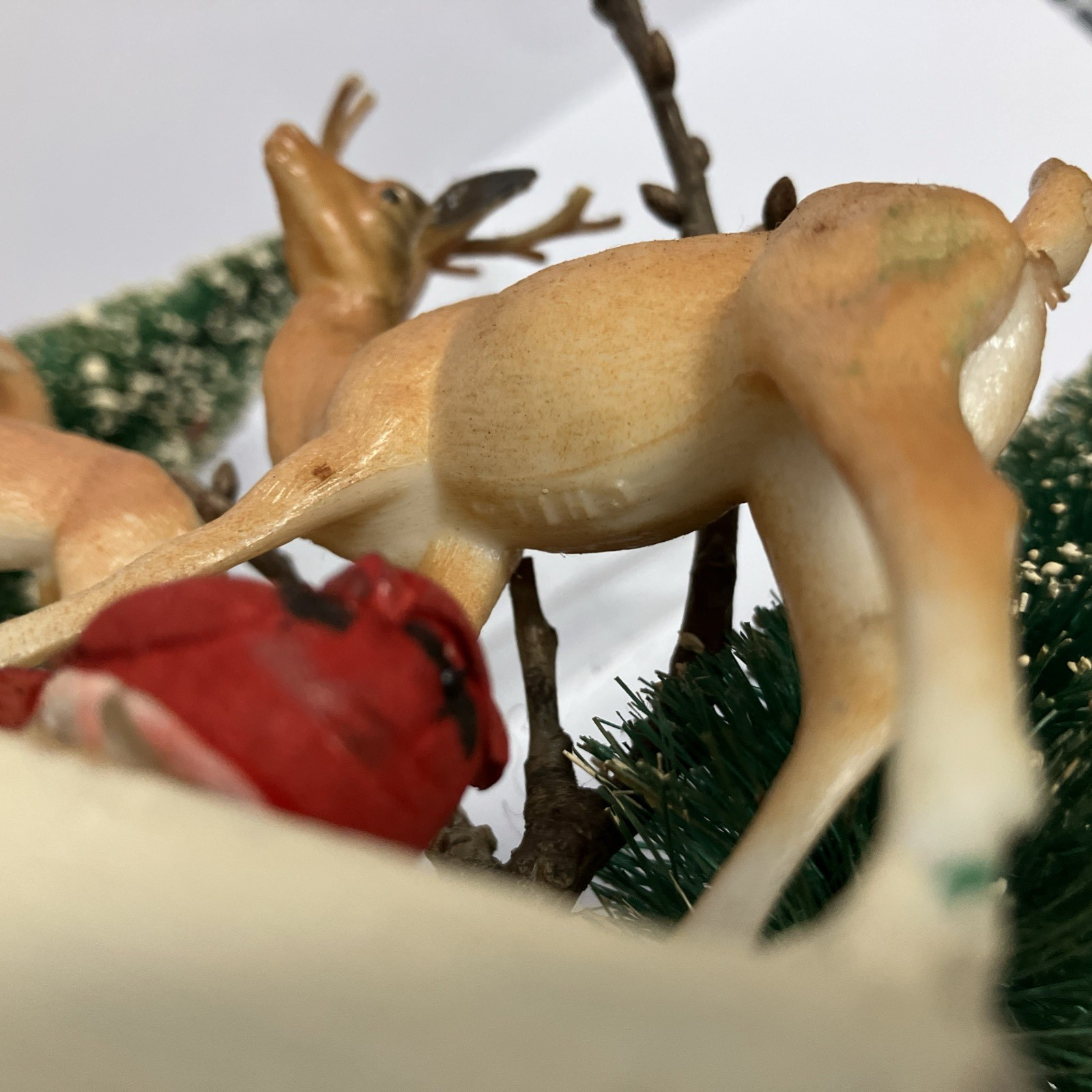 VTG Bottle Brush Trees Deer Buck Fawn Winter Scene for Train Garden 6×2/5″ T