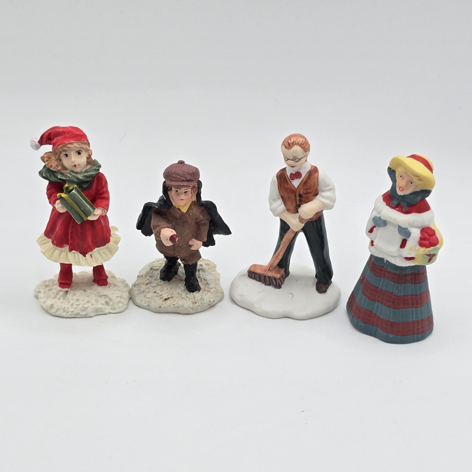 Vtg Christmas Village Figures Lot Ceramic Miniature Victorian People Girl Boy