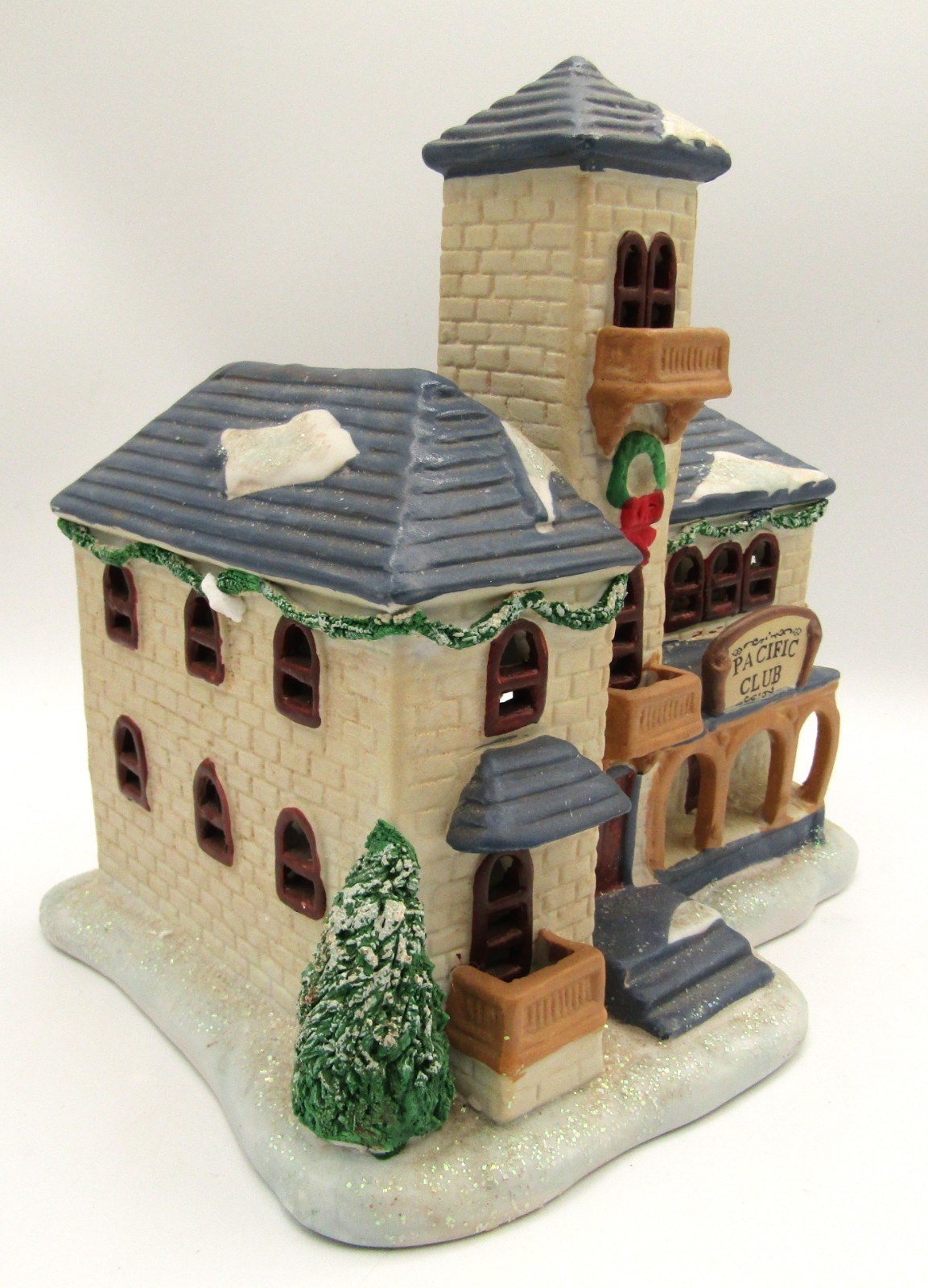 Christmas Traditions PACIFIC CLUB Lighted Ceramic House -7” Tall-W/ Light Cord