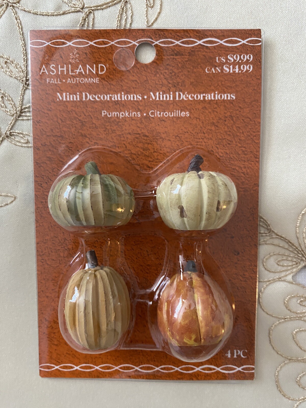ASHLAND HALLOWEEN MINIATURES PUMPKINS ~ NEW SET OF 4 IN PKG FALL THANKSGIVING