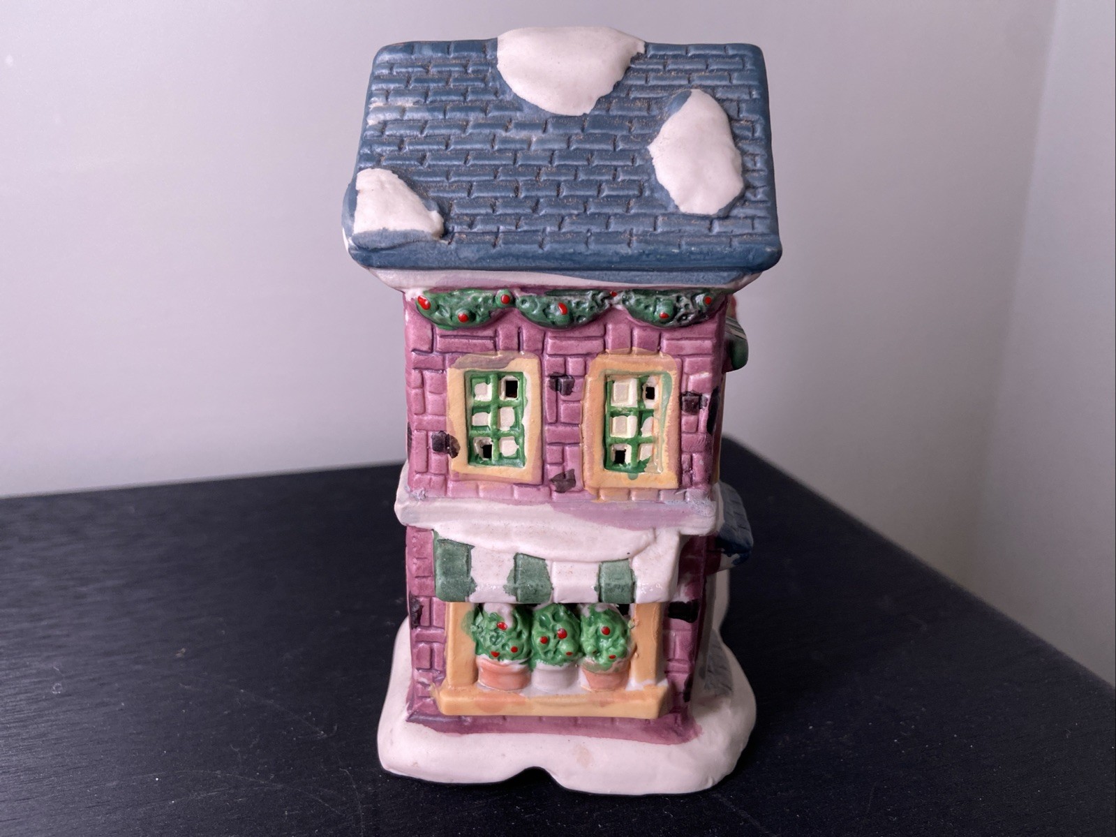 Christmas Village Flower Shop Snowy Roof Hand Painted Details Lighting Capable