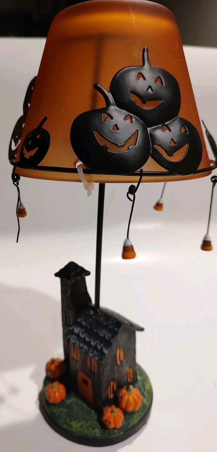 Kohls Tealight holder Candle Not Included Orange Glass Lampshade Black Pumpkins