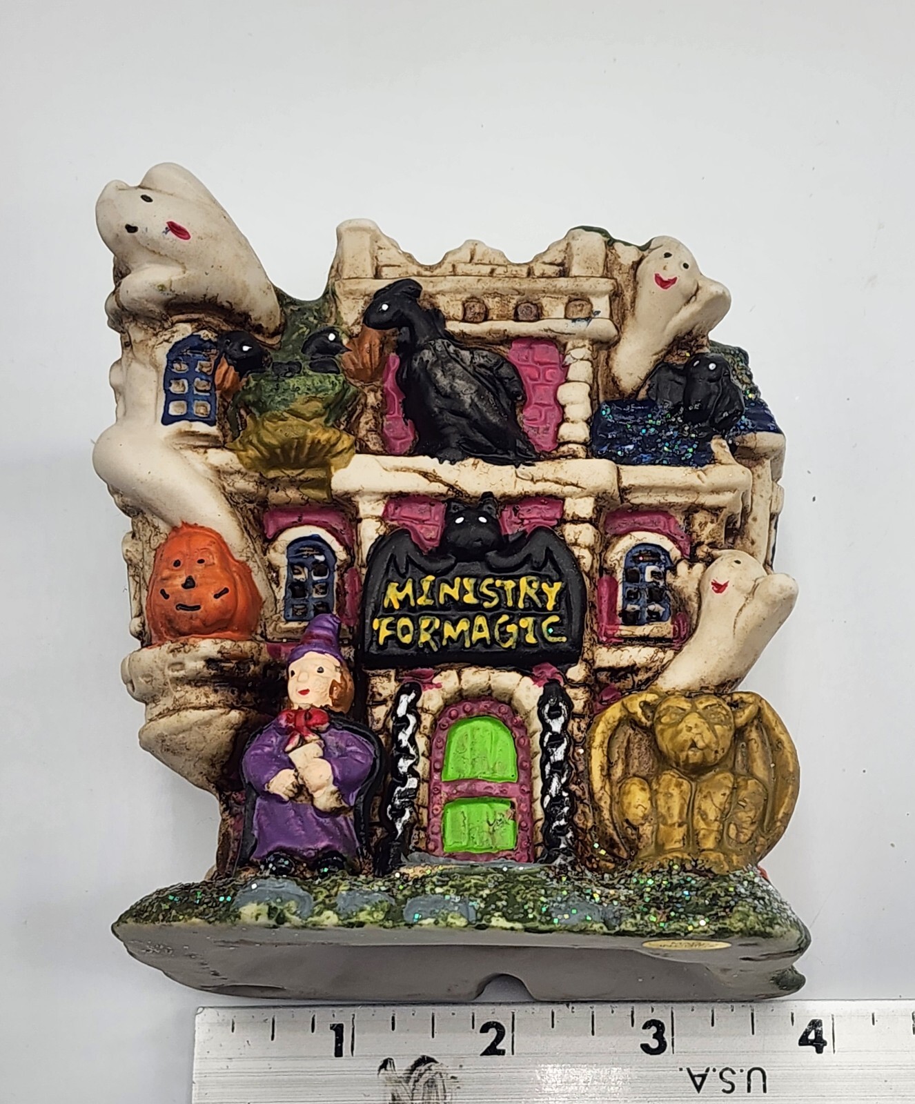 Set of 3 Halloween Village Ceramic Houses Lighted Decor 4x5in Lights Not Include