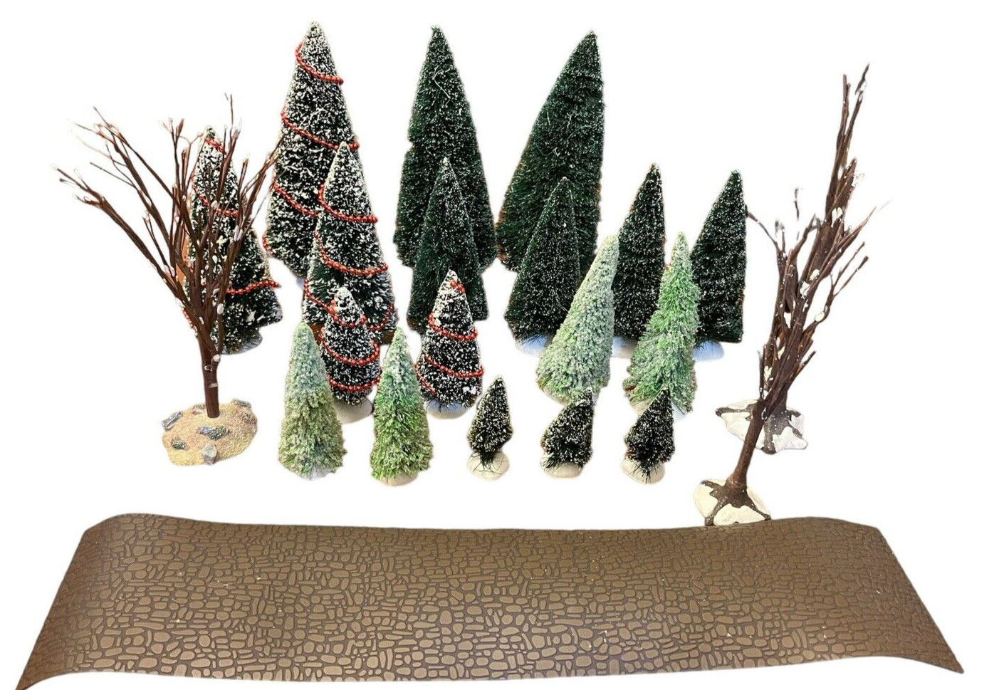 Department 56 – 22-Piece Lot of Sisal and Bare Branch Trees and Cobblestone Road