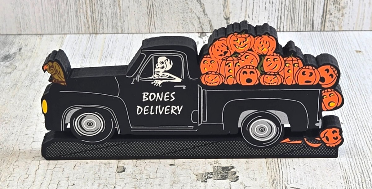 Shelia’s Collectibles Bones Delivery Halloween Truck Pumpkins Skeleton Driver