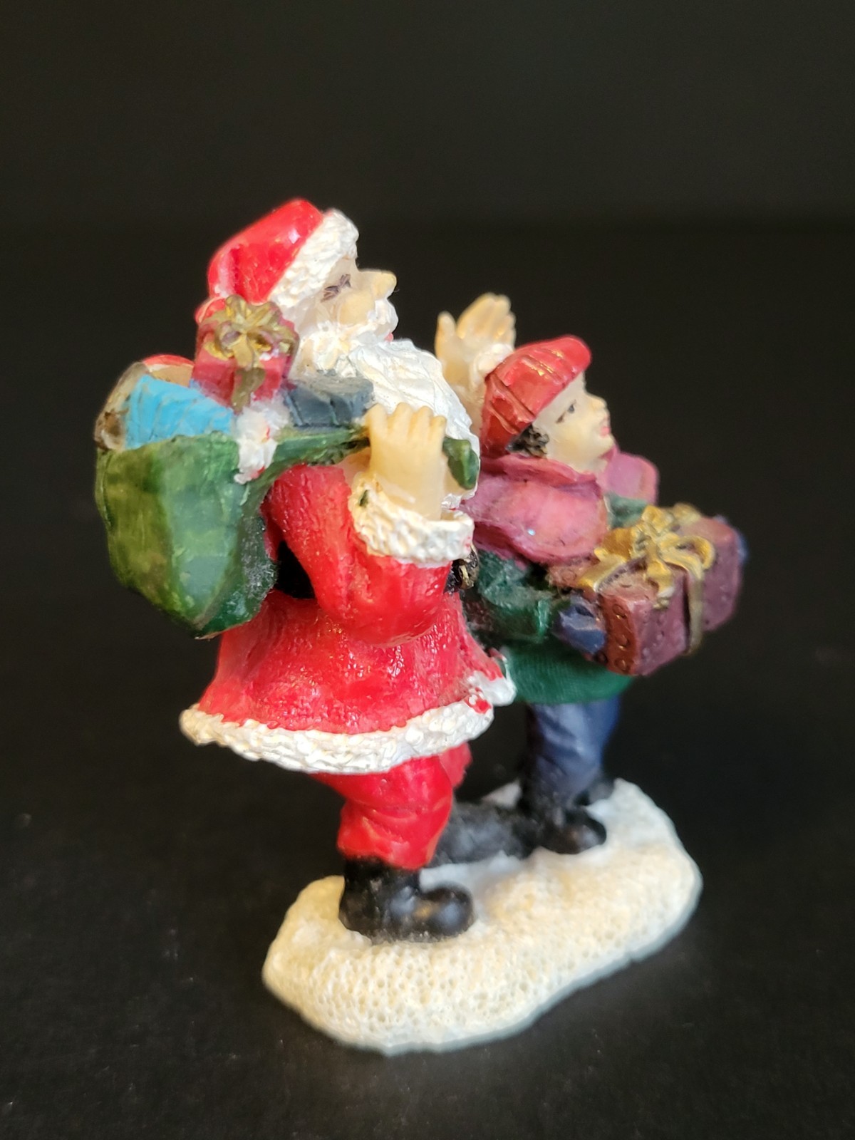 St. Nicholas Square Christmas Village Santa with Boy and Presents