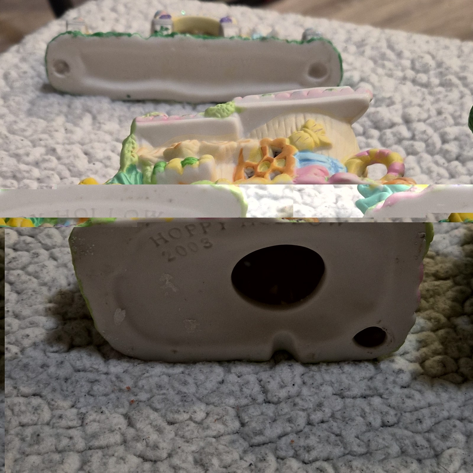 Hoppy Hollow Easter Village Ceramic Houses & Fence Set Hand Painted 2003
