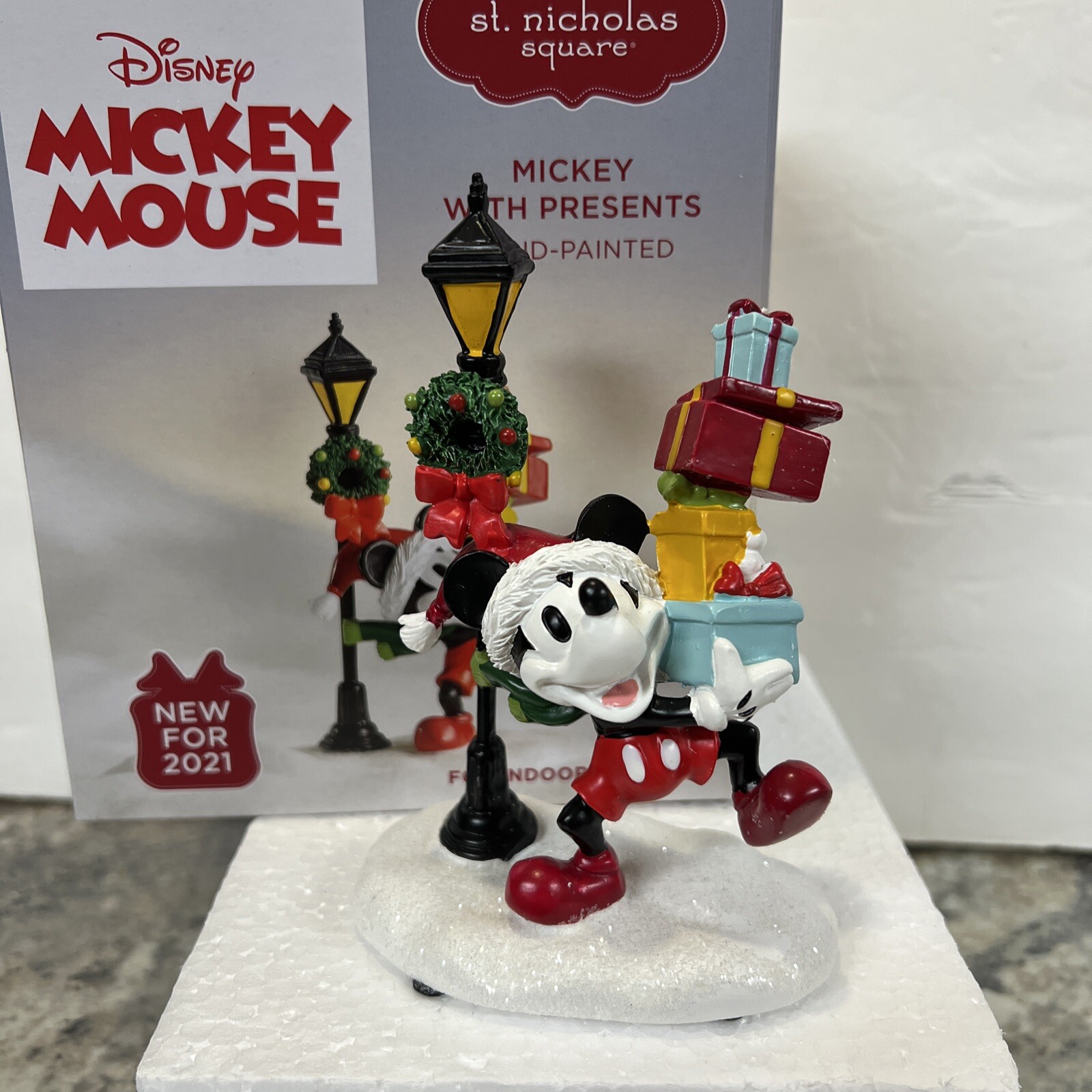 St. Nicholas Square Disney Mickey Mouse with Presents Christmas Village Lamppost