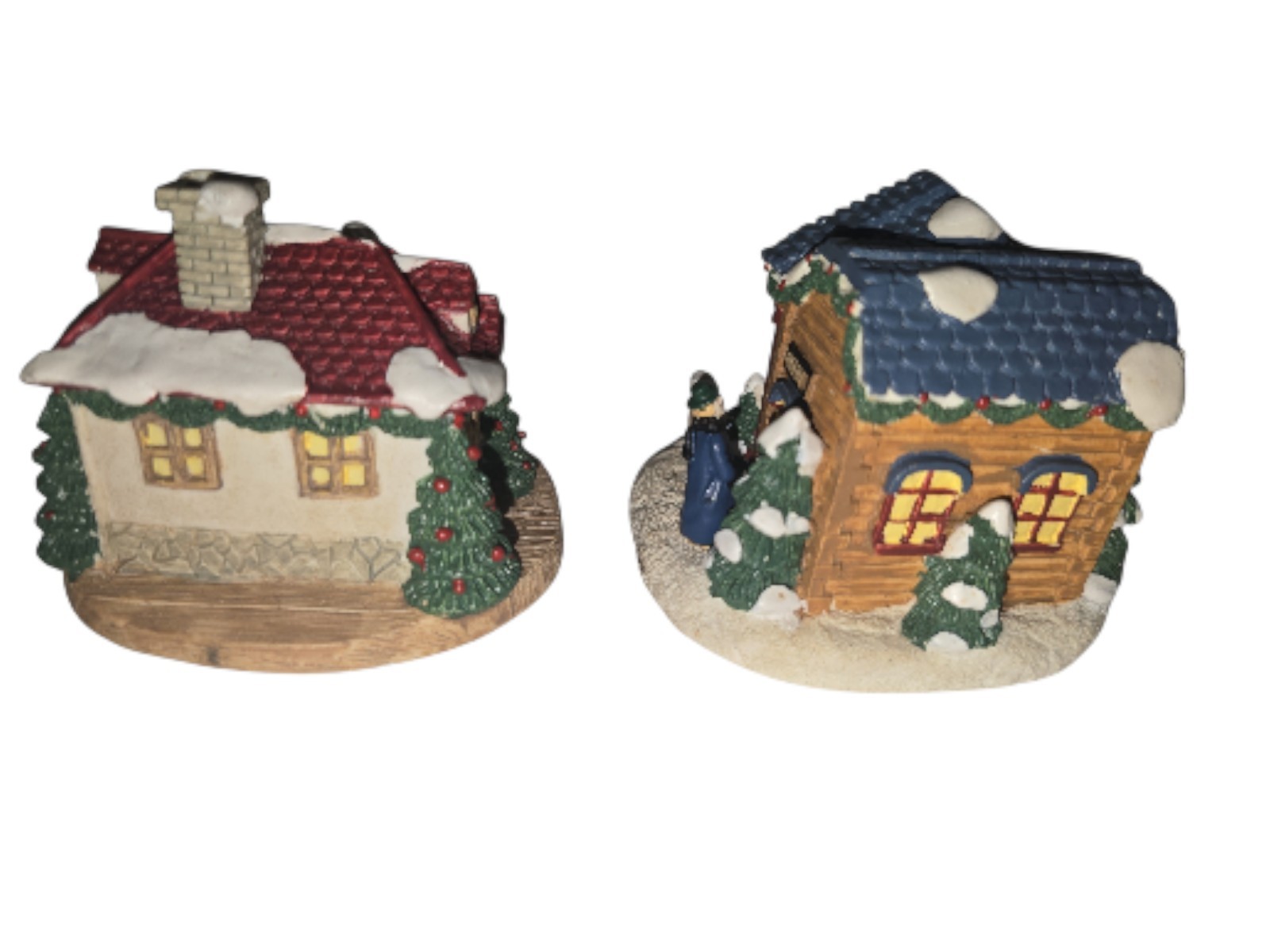 LOT OF 2 Crystal Falls Village Ceramic Collectibles 90s Christmas Decor / Box