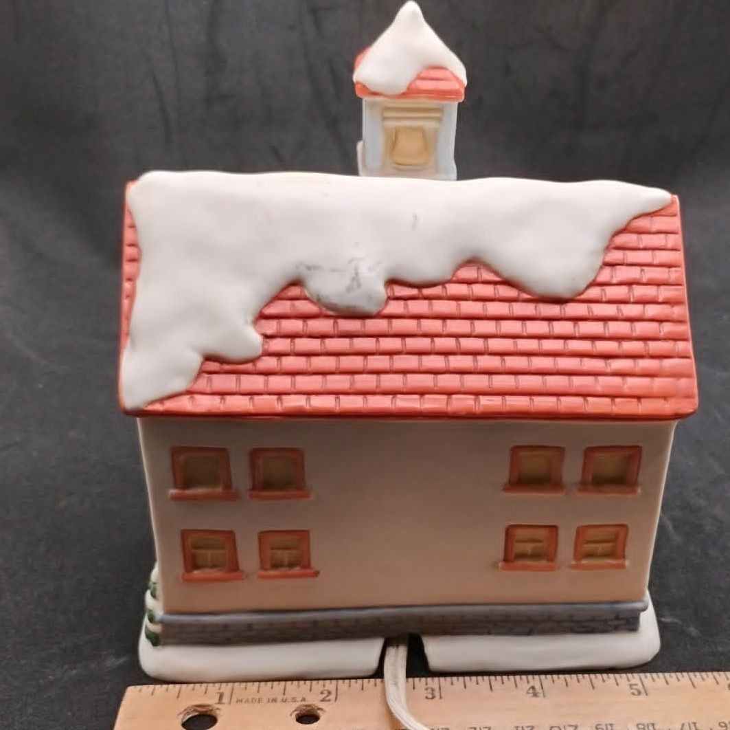 VTG HOMCO Christmas Village School House Building with Working Light (Red) 5108