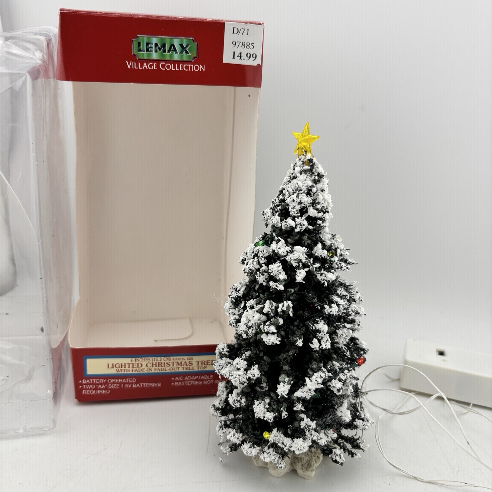 Vintage Lemax Village Lighted Christmas Tree 1997 Lights Up Flocked