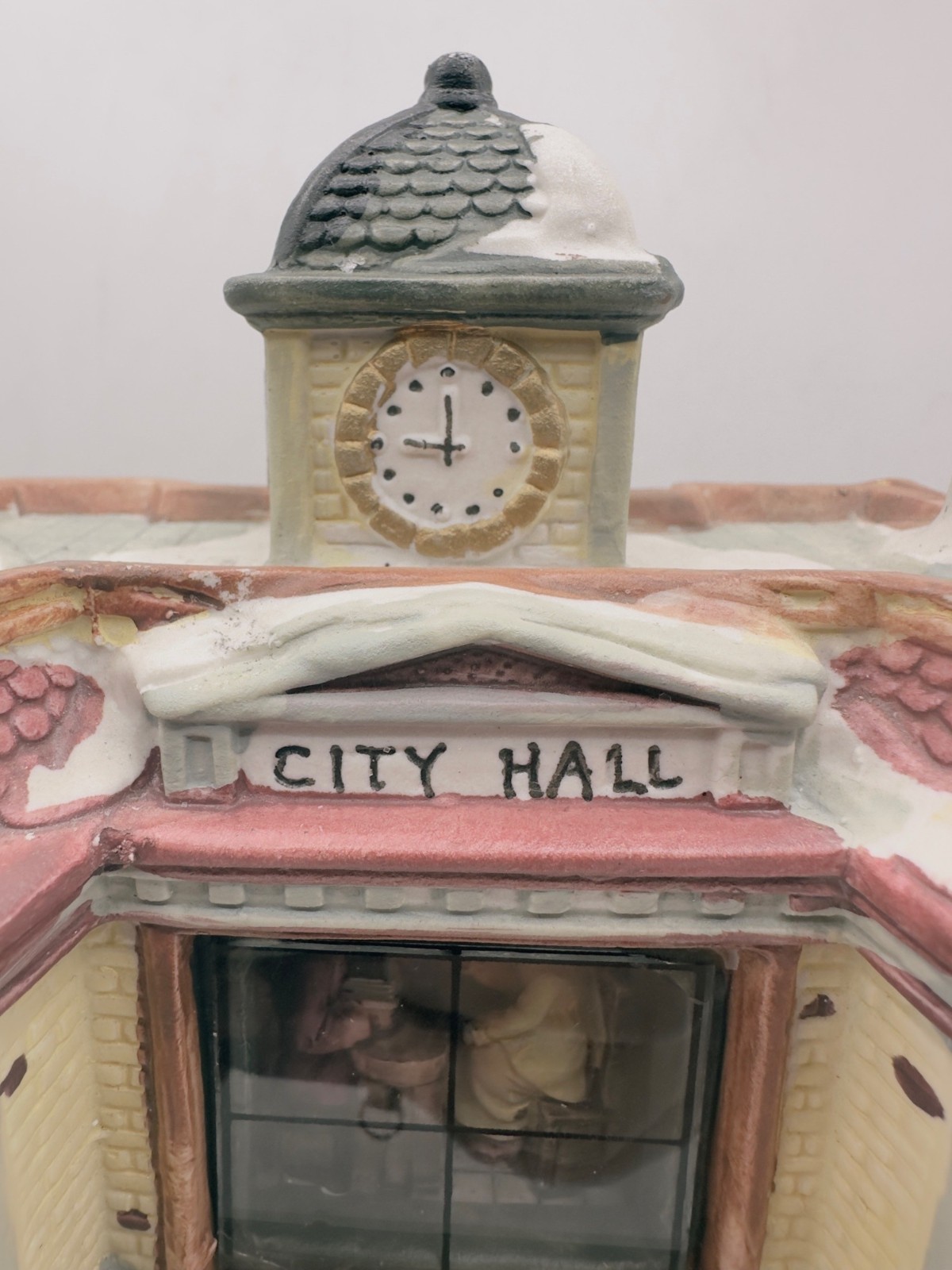 Vintage Christmas Village City Hall Lighted Building Animated Window Scene