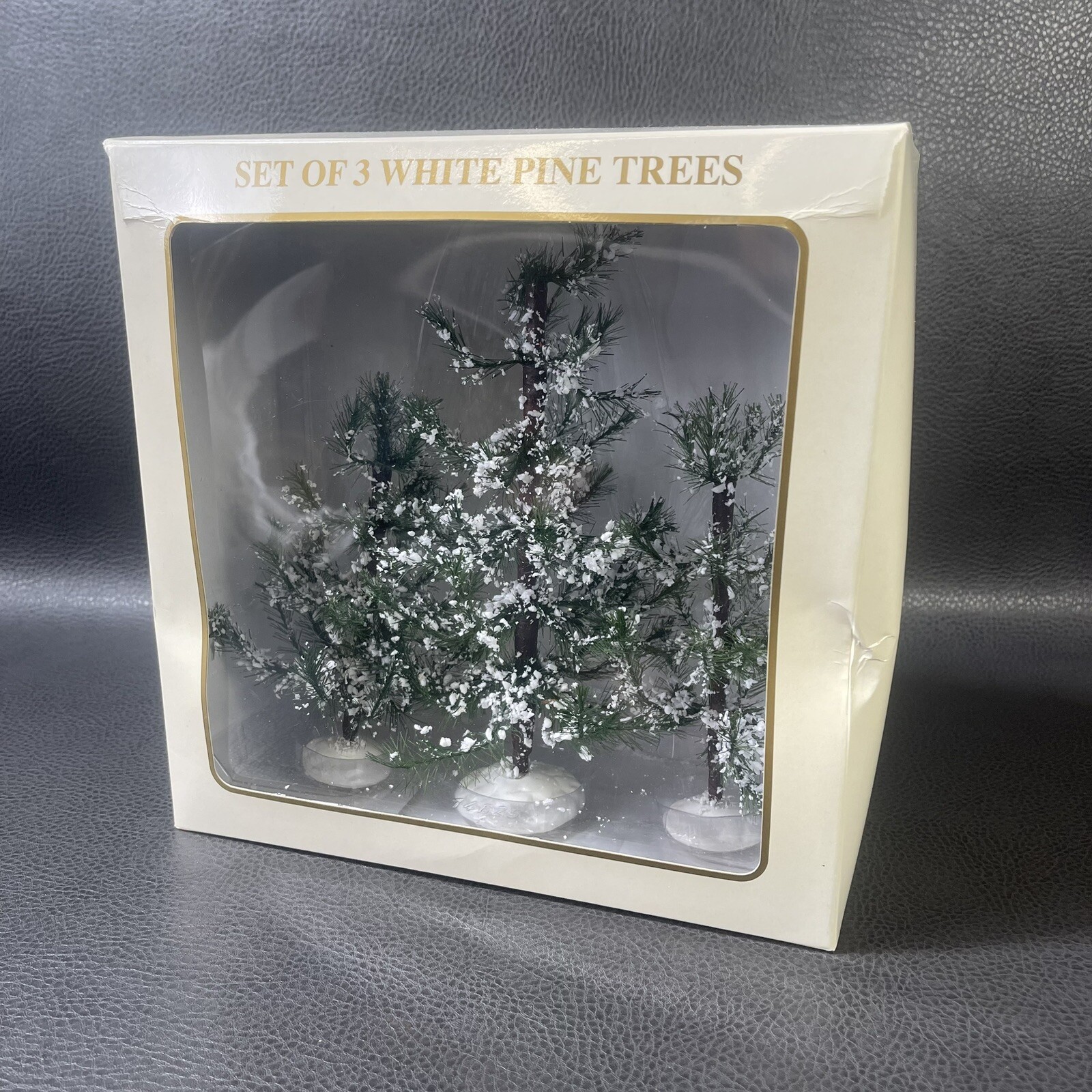 Vintage Winter Glen Dillards Village White Pine Trees x3 w Box Christmas Snowy