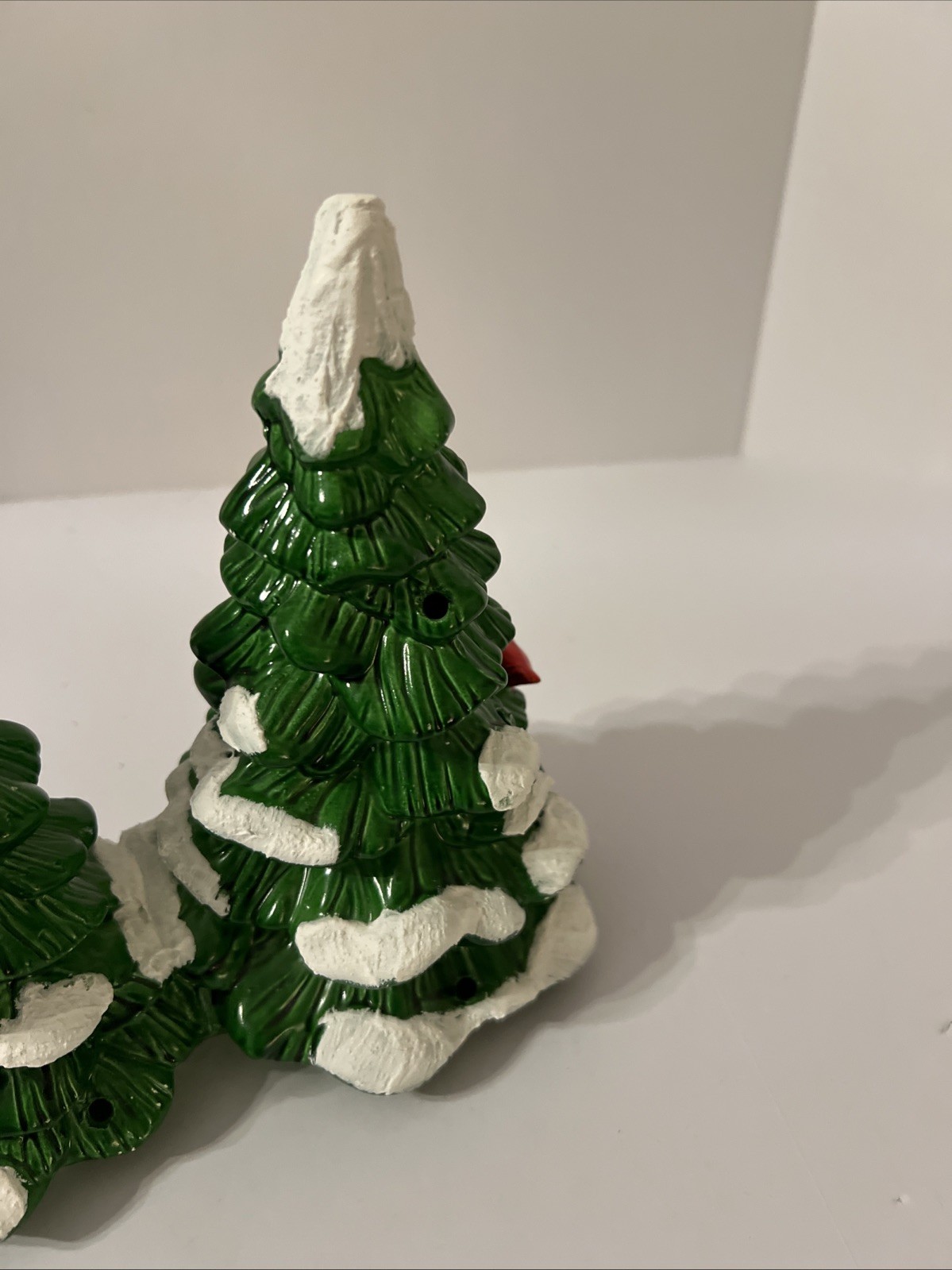 Vintage 1984 Dept 56 Light Up Double Tree Snowy Christmas With Red Cardinal