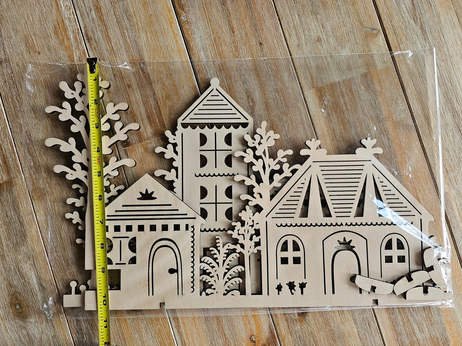 Crate & Barrel Wood Village 2 & 3 Piece Stand Up Christmas Laser Cut House 2015