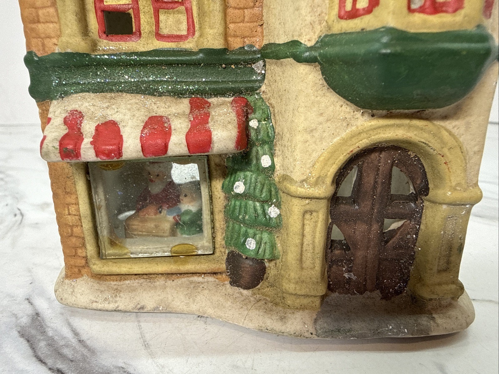 Santa Workshop Tea Light Candle Holder Christmas Decoration House Vintage 4.5”H