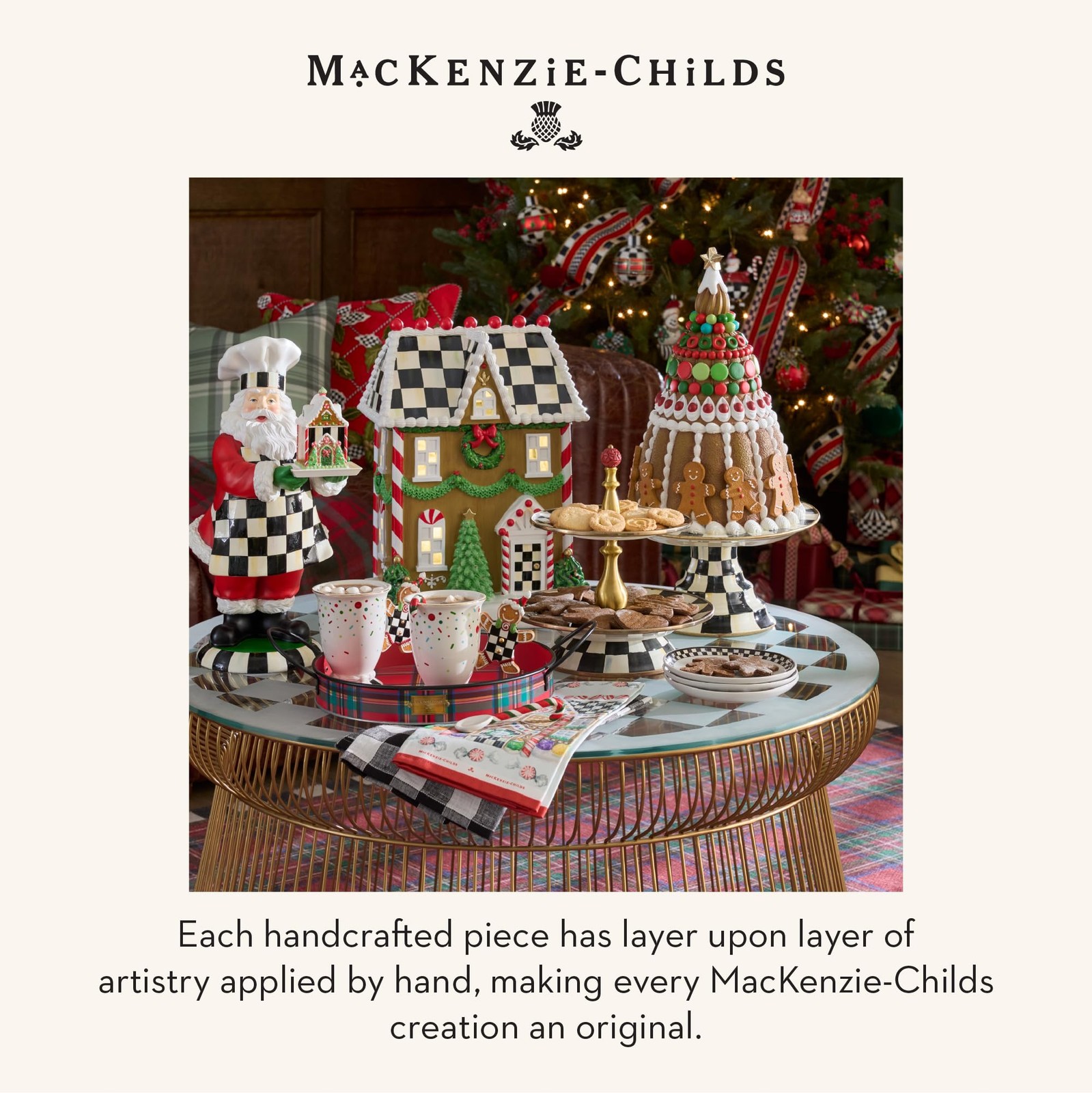 MacKenzie-Childs Illuminated Ceramic House, Holly Village, Battery-Operated
