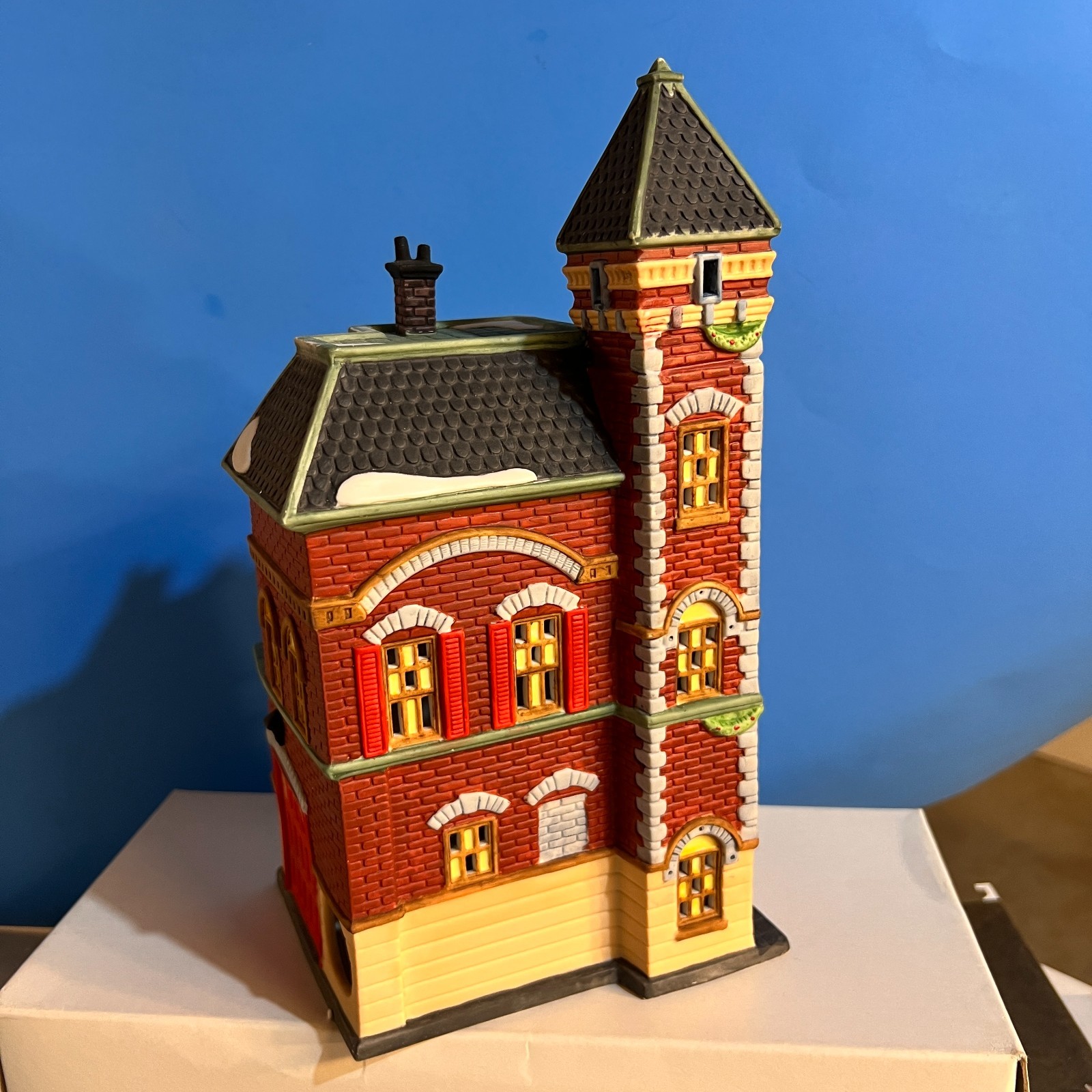DEPT. 56 – 1990 RED BRICK FIRE STATION, CITY FIRE TRUCK AND FIRE BRIGADE- RARE