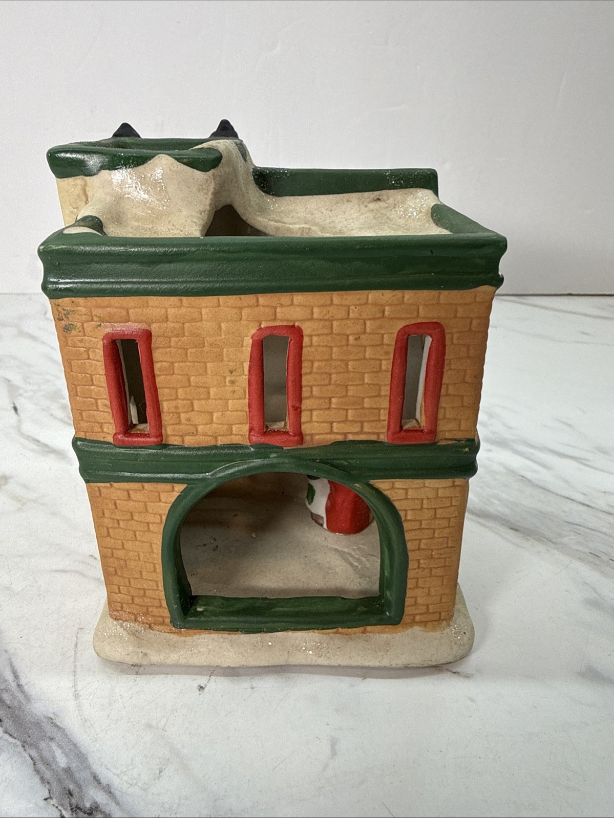 Santa Workshop Tea Light Candle Holder Christmas Decoration House Vintage 4.5”H